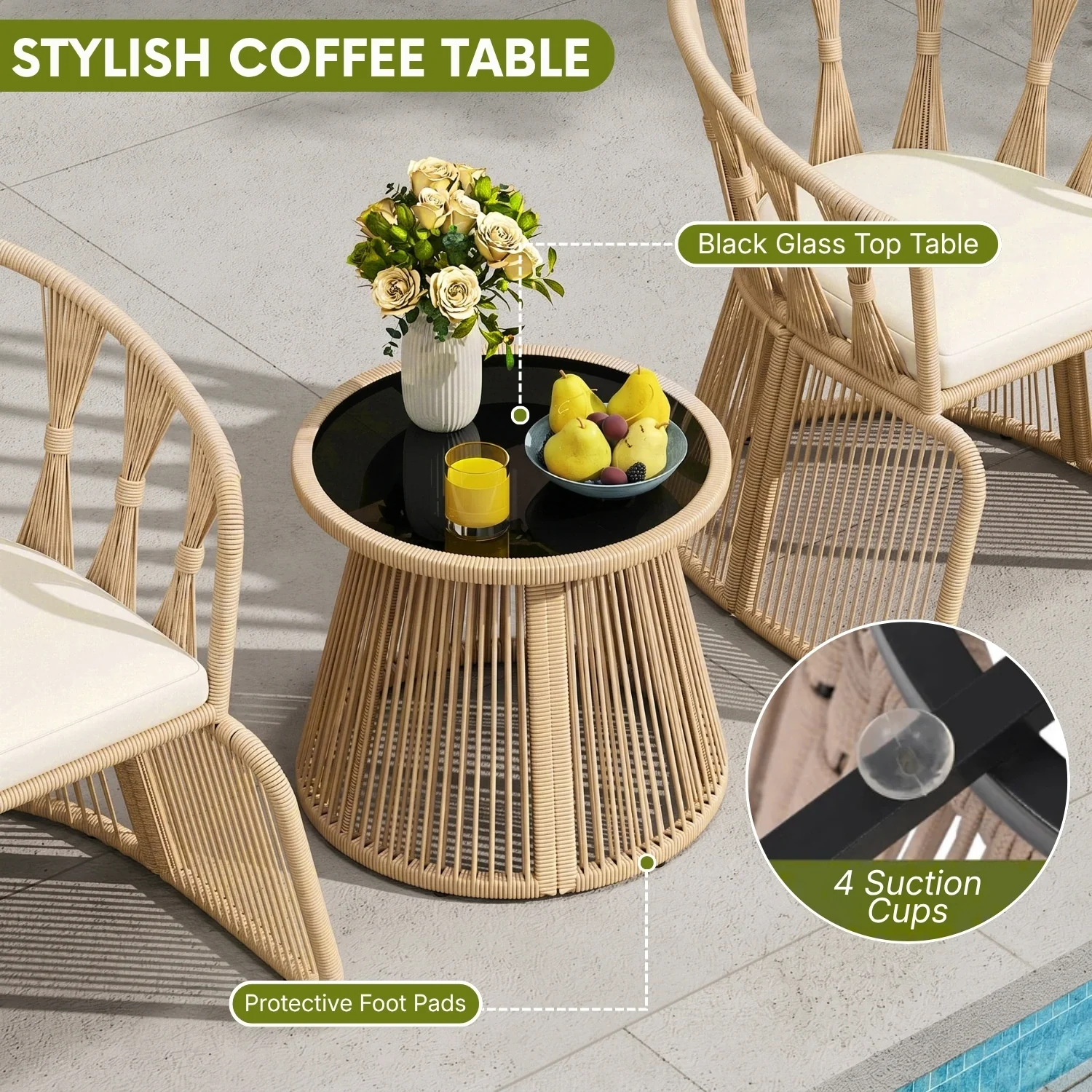 Outdoor Rope 3-Piece Patio Set (Beige & Off-White) - Image 7