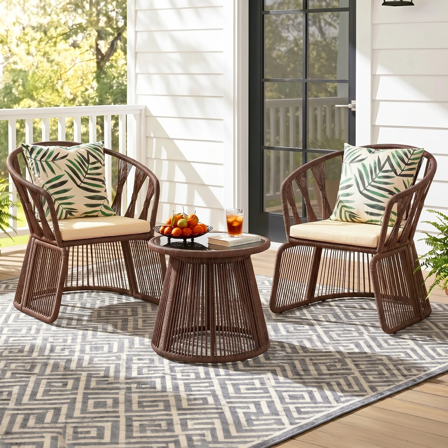 Outdoor Rope 3-Piece Patio Set (Brown & Cream) - Image 9