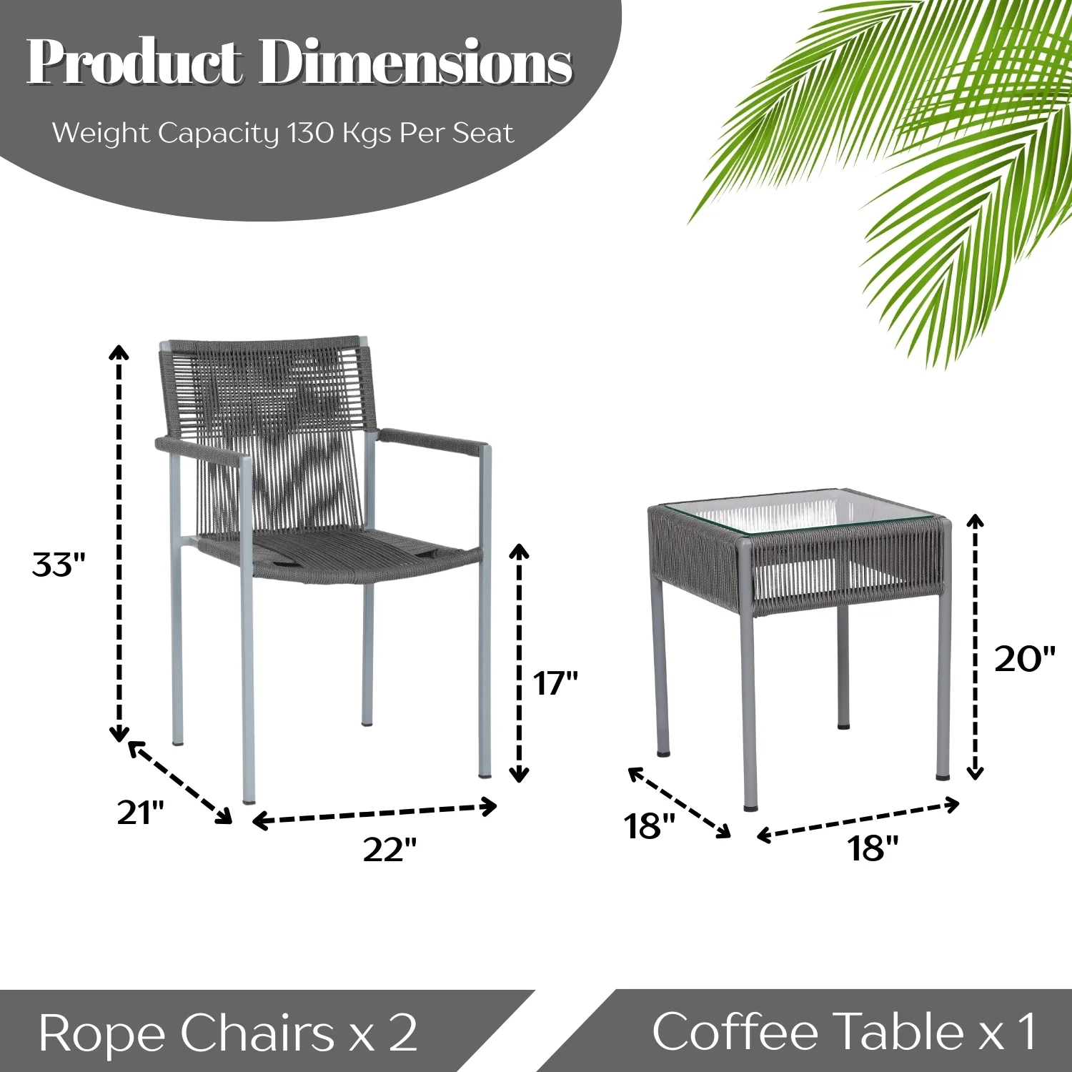 Outdoor Rope 3-Piece Patio Set (Grey) - Image 2
