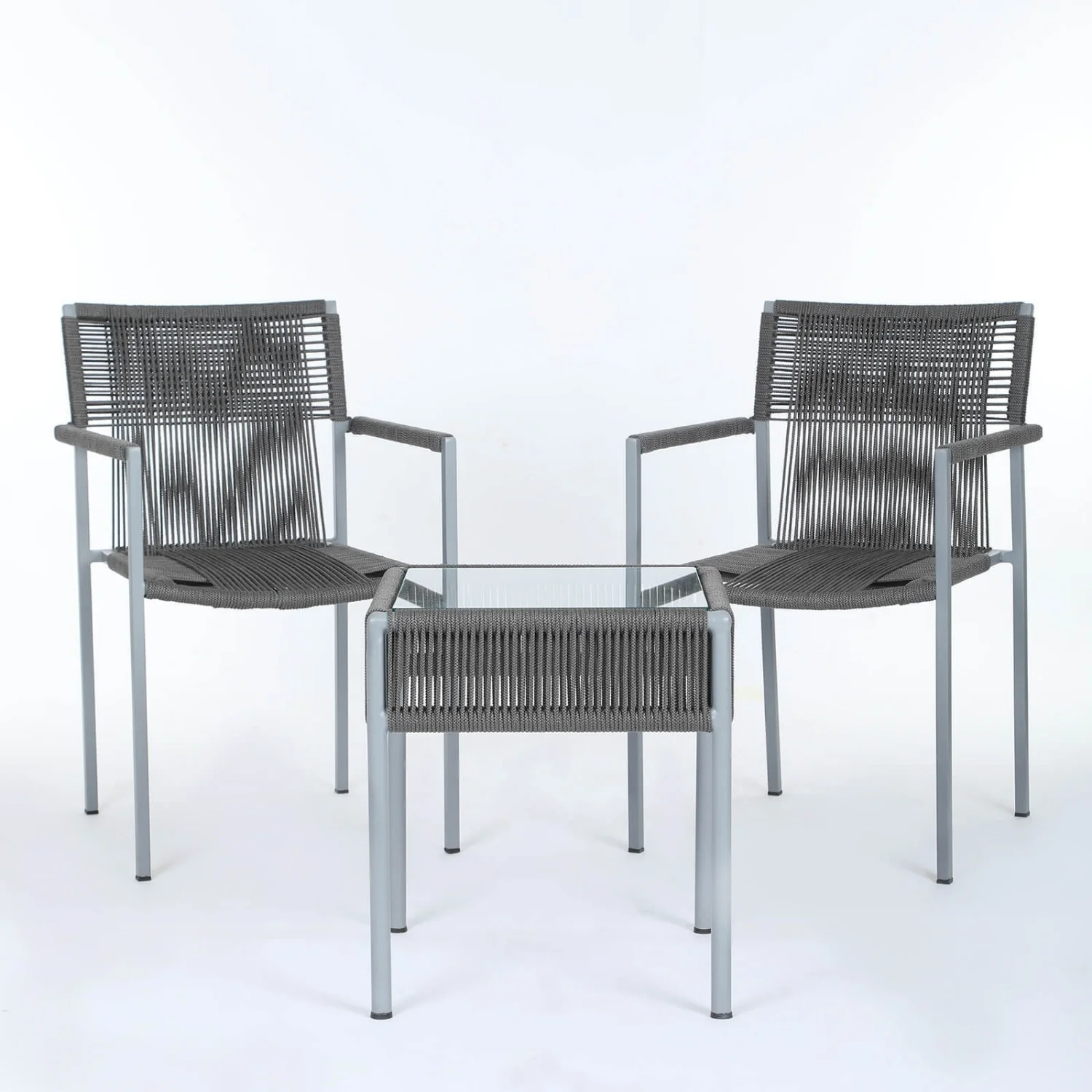 Outdoor Rope 3-Piece Patio Set (Grey) - Image 3