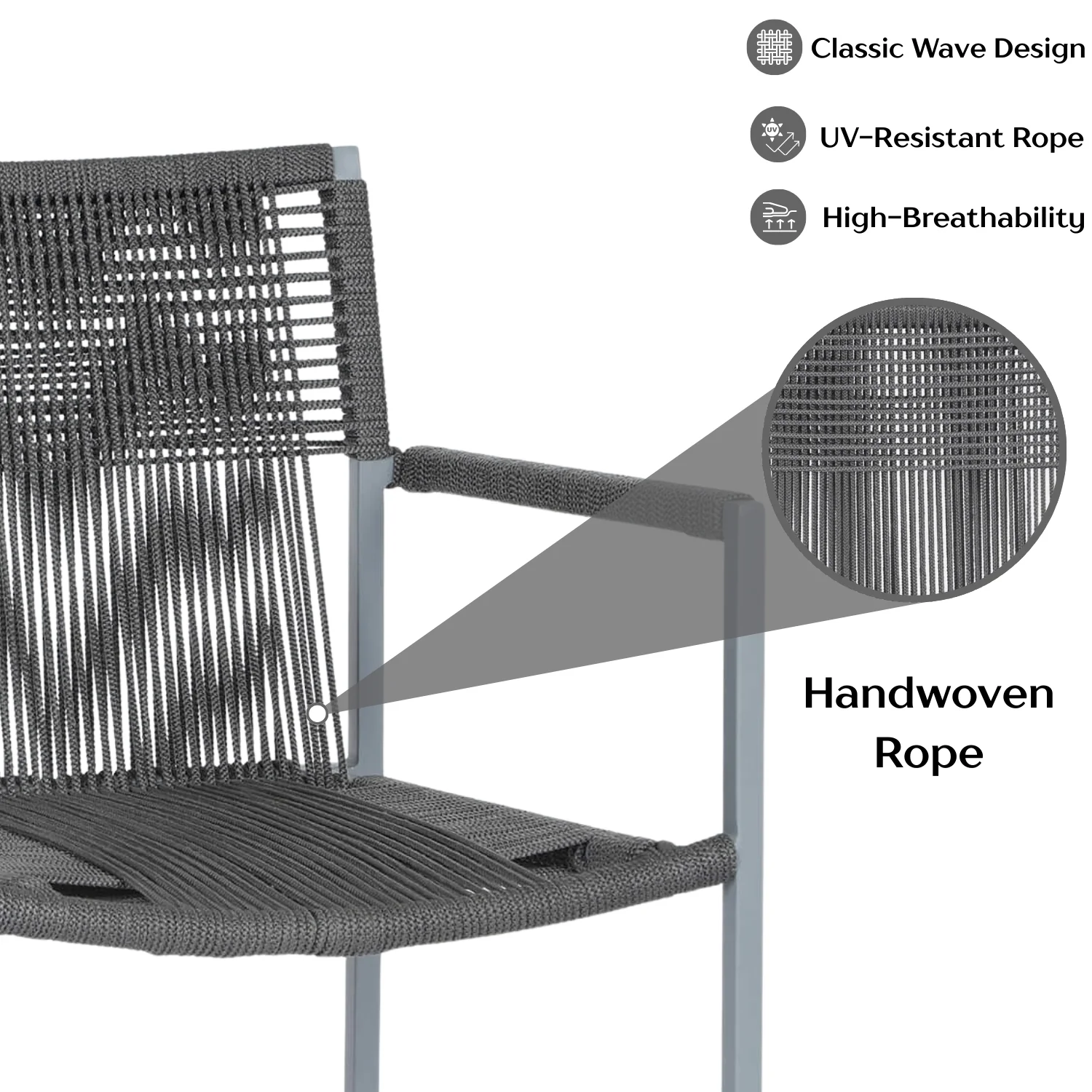Outdoor Rope 3-Piece Patio Set (Grey) - Image 4
