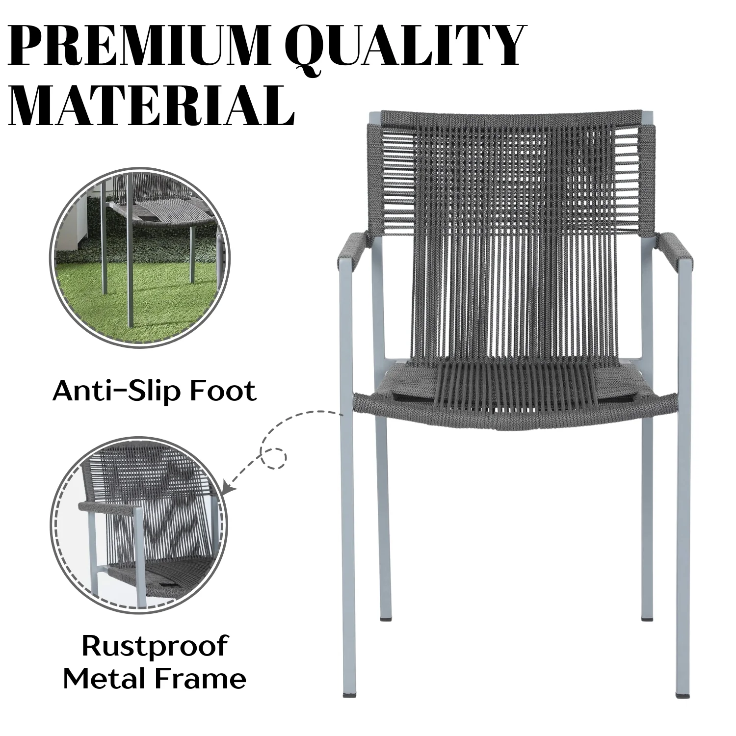 Outdoor Rope 3-Piece Patio Set (Grey) - Image 5