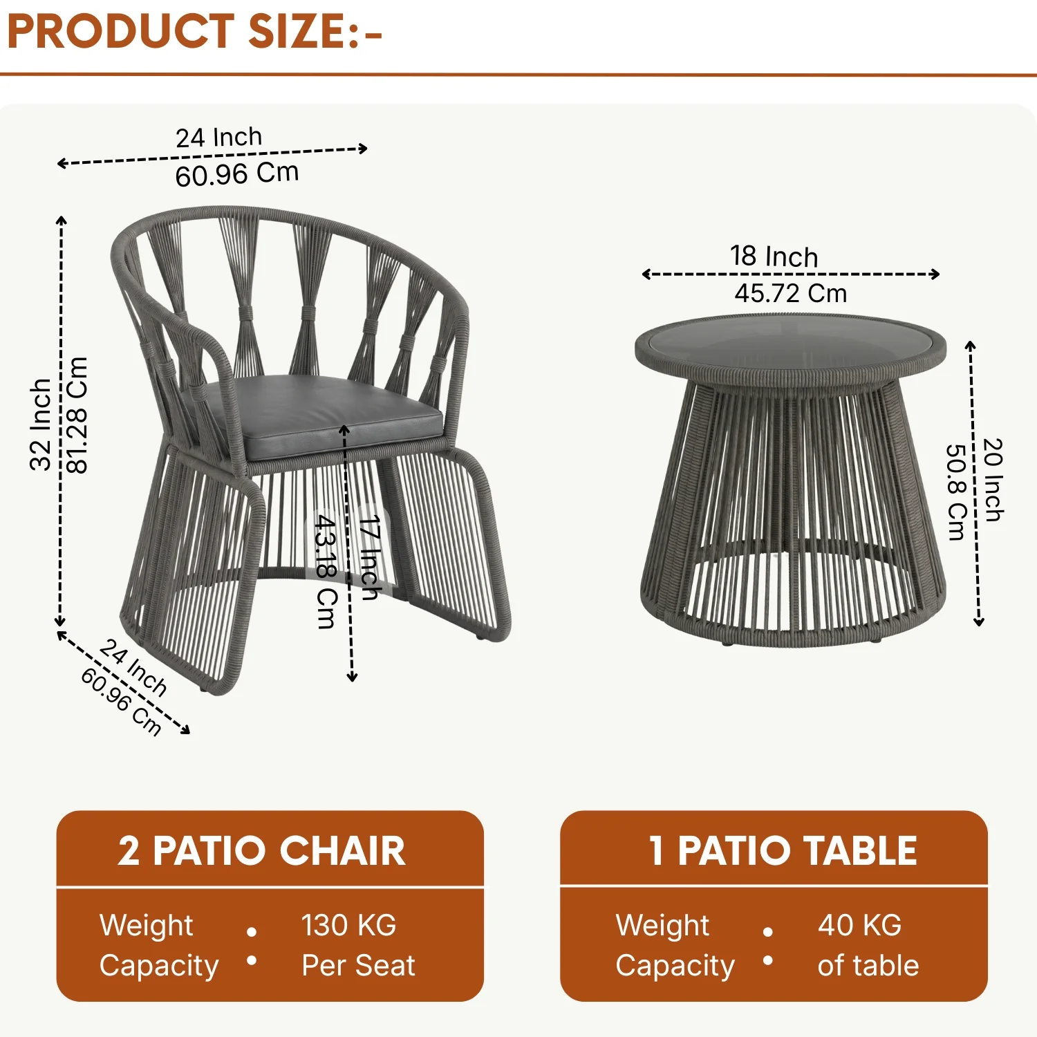 Outdoor Rope 3-Piece Patio Set (Grey & Dark Grey) - Image 2