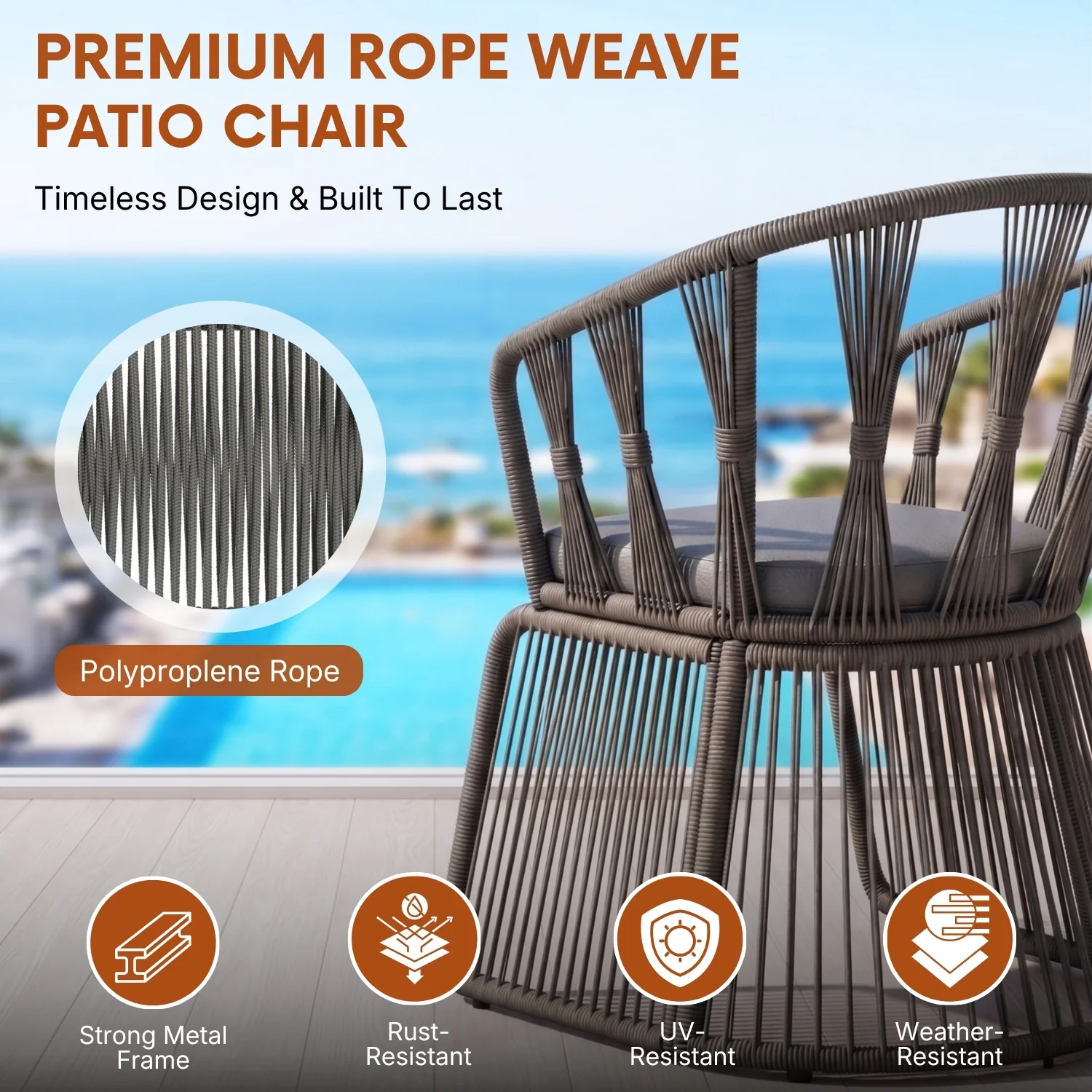Outdoor Rope 3-Piece Patio Set (Grey & Dark Grey) - Image 3