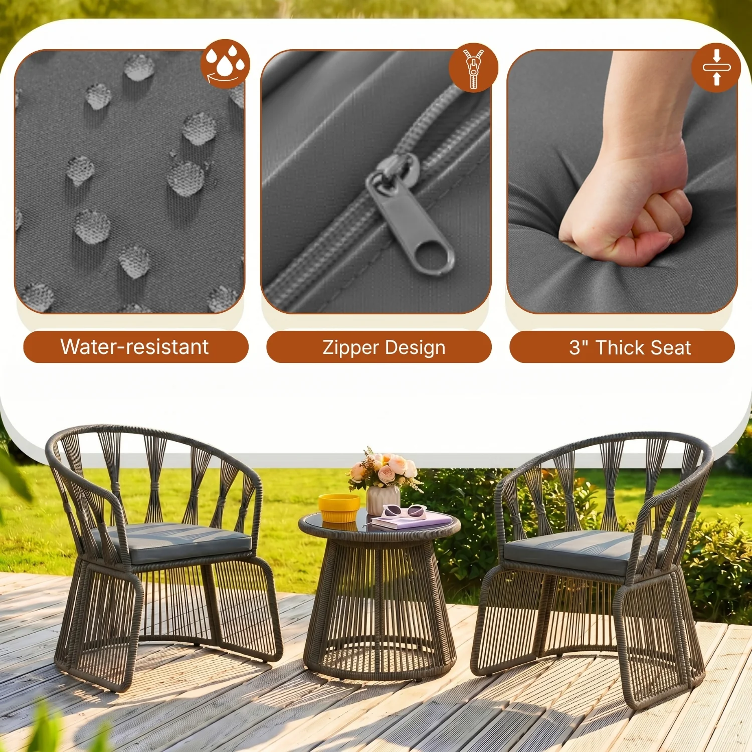Outdoor Rope 3-Piece Patio Set (Grey & Dark Grey) - Image 4
