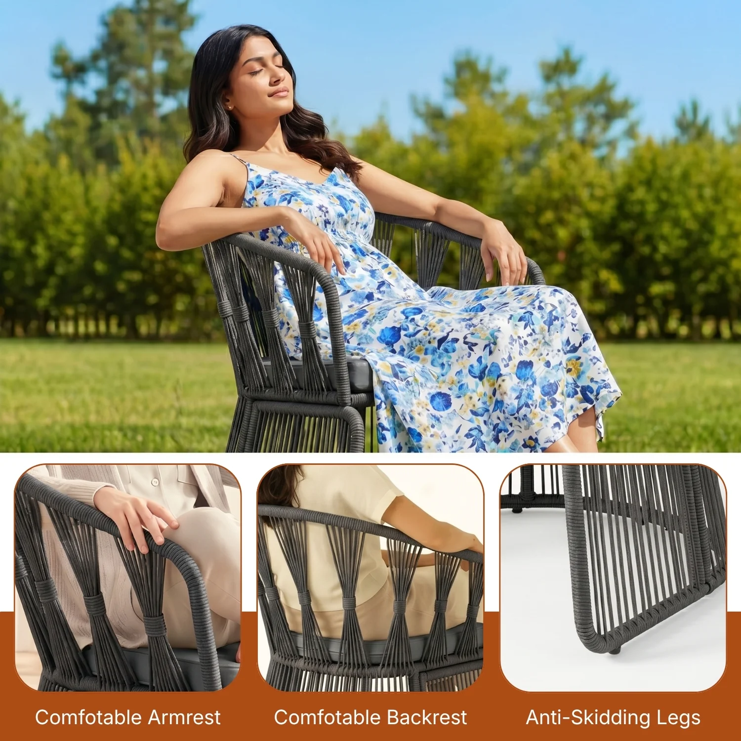 Outdoor Rope 3-Piece Patio Set (Grey & Dark Grey) - Image 5