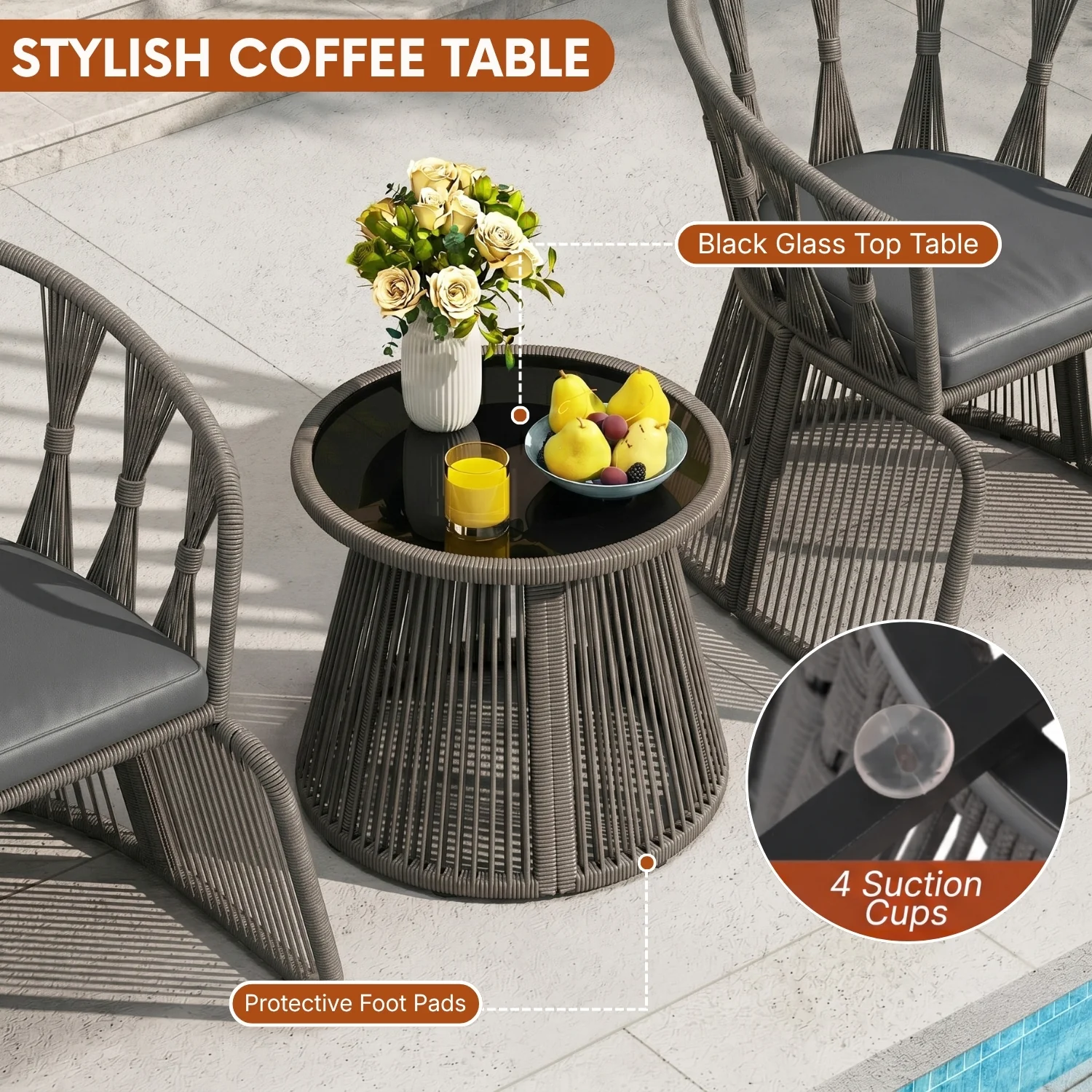 Outdoor Rope 3-Piece Patio Set (Grey & Dark Grey) - Image 6