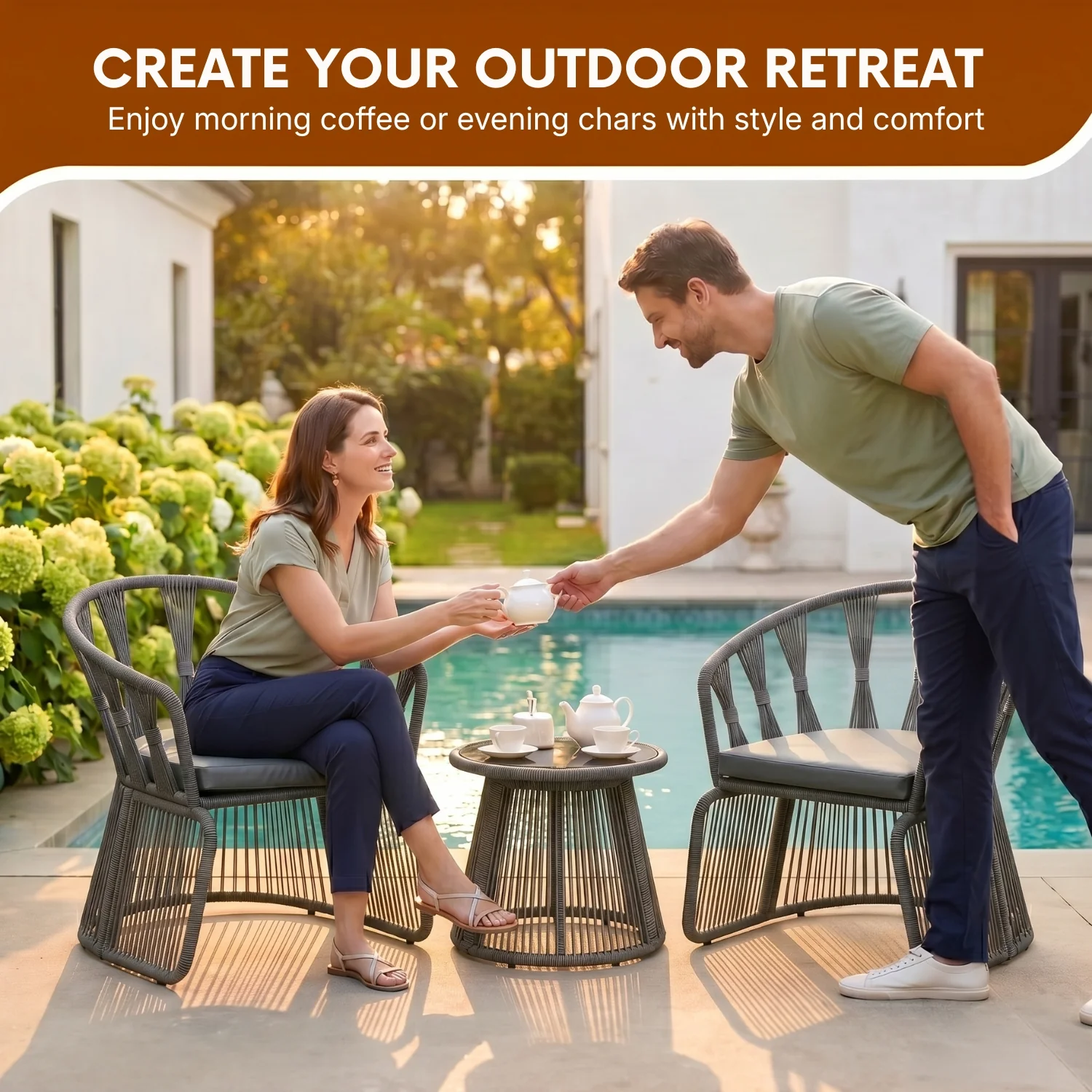 Outdoor Rope 3-Piece Patio Set (Grey & Dark Grey) - Image 7