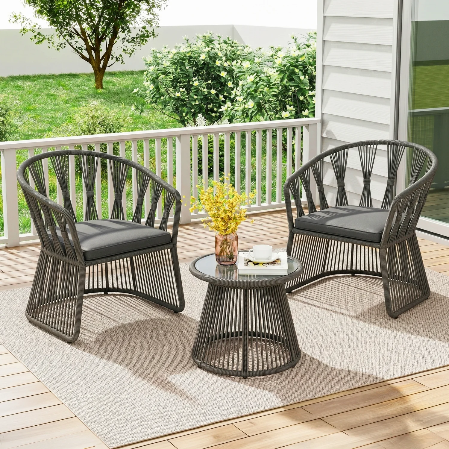 Outdoor Rope 3-Piece Patio Set (Grey & Dark Grey) - Image 8