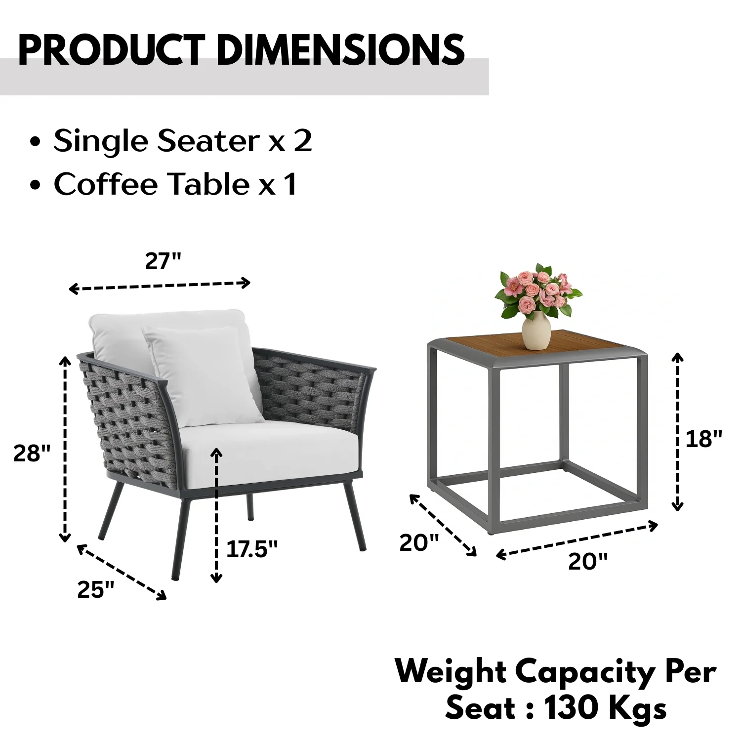 Outdoor Rope 3-Piece Patio Set With Wooden Top Table - Image 2
