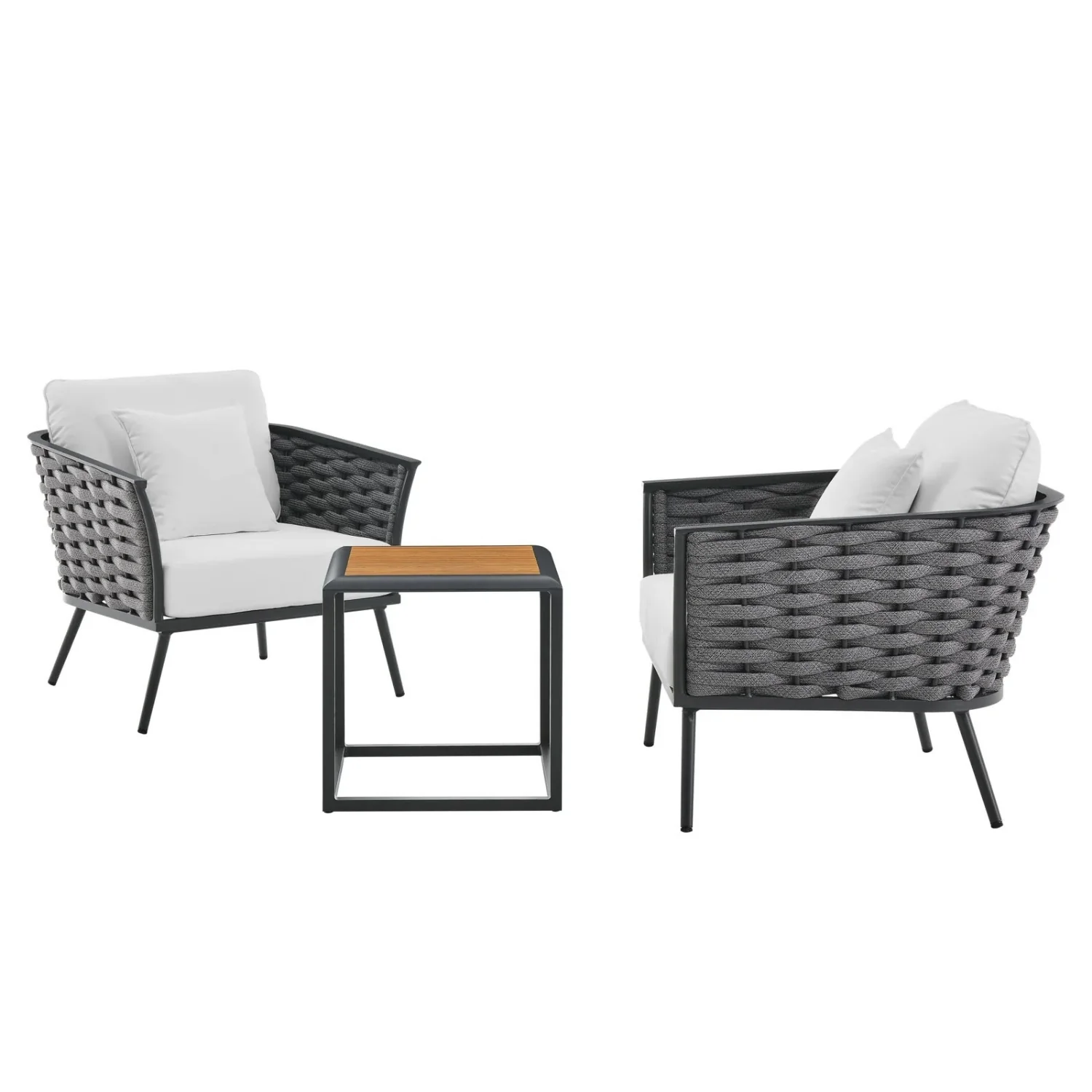 Outdoor Rope 3-Piece Patio Set With Wooden Top Table - Image 5