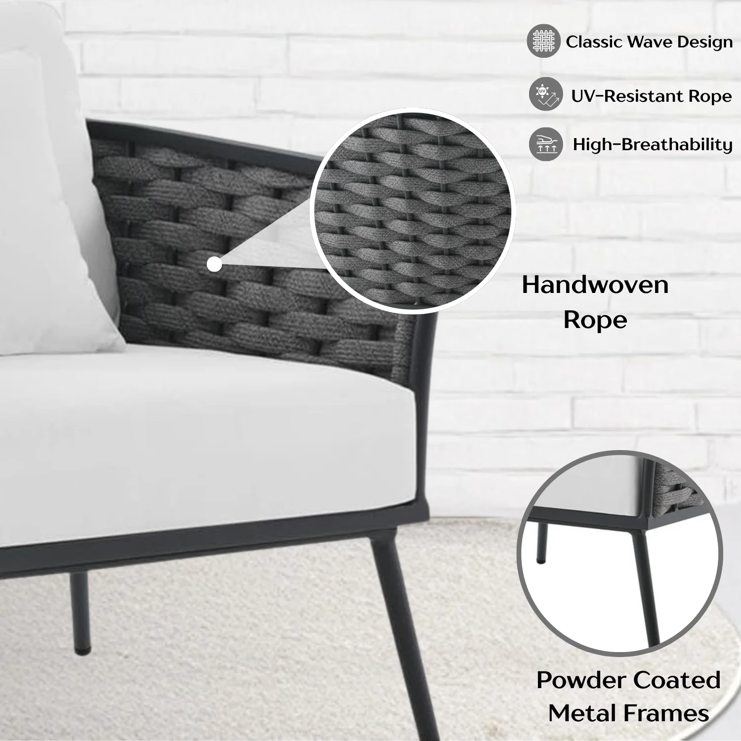 Outdoor Rope 3-Piece Patio Set With Wooden Top Table - Image 6