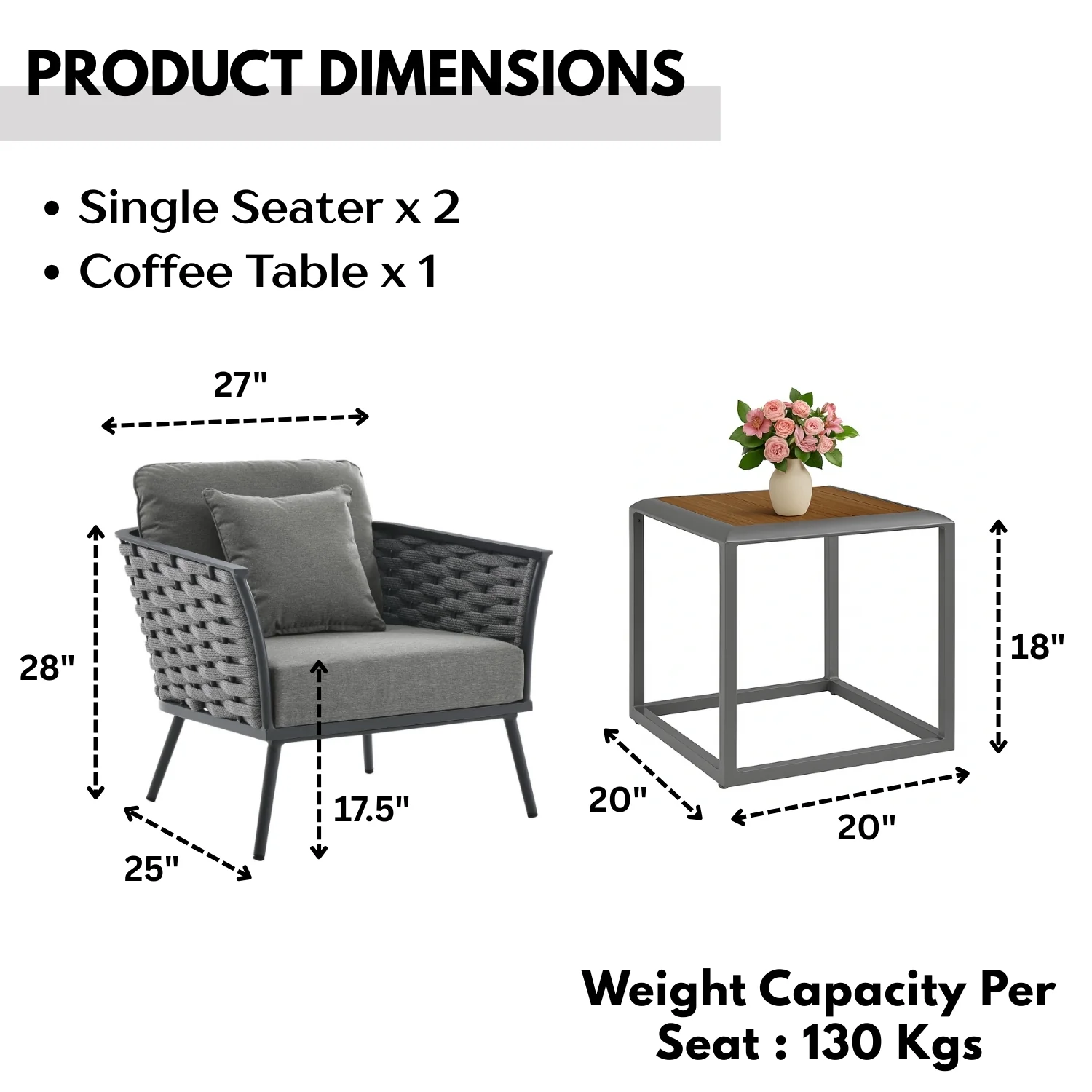 Outdoor Rope 3-Piece Patio Set With Wooden Top Table - Image 2