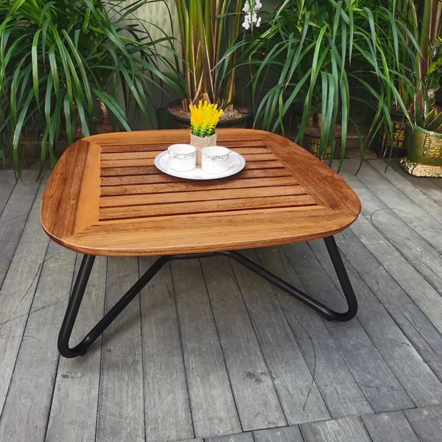 Outdoor Rope 3-Piece Patio Set With Wooden Top Table - Image 10