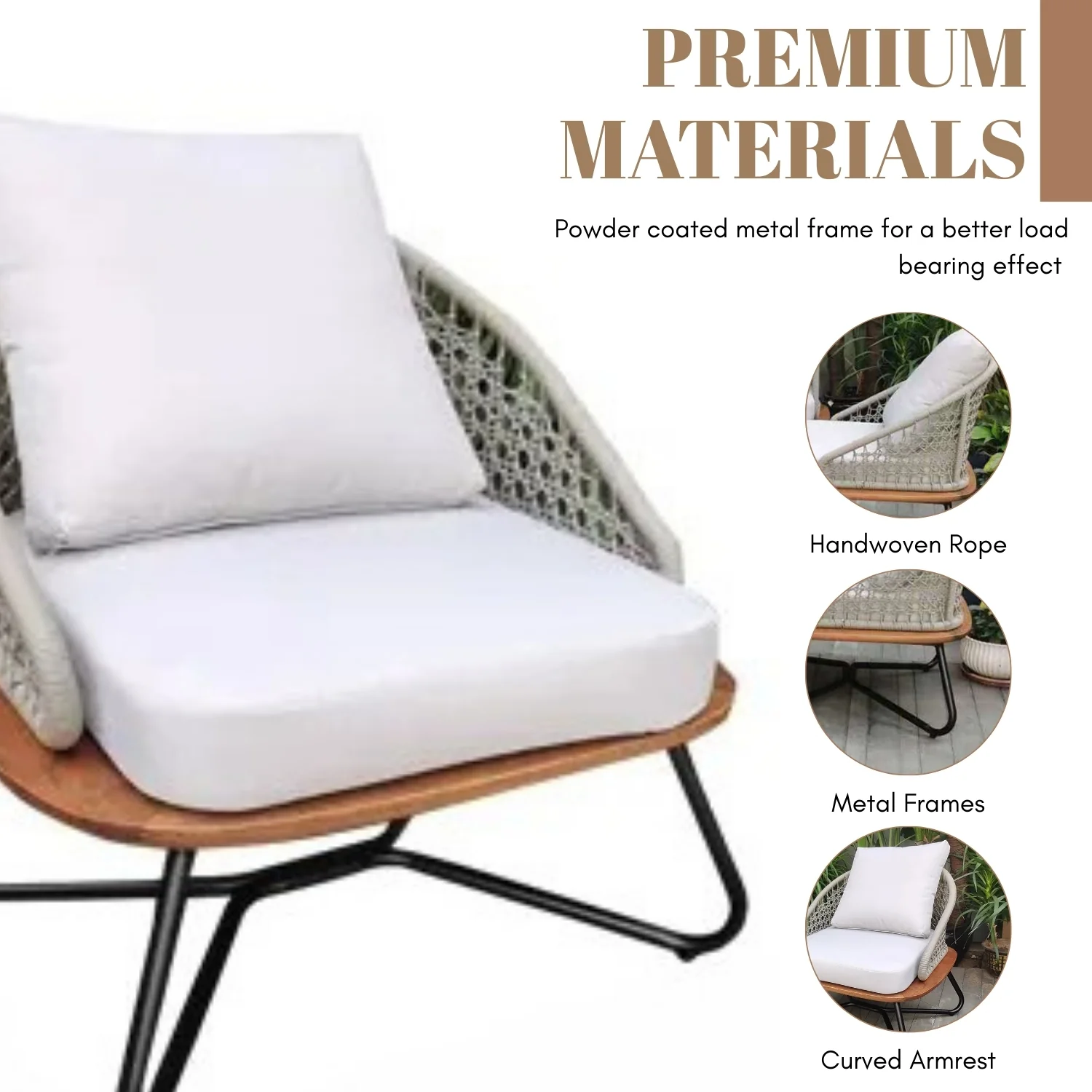 Outdoor Rope 3-Piece Patio Set With Wooden Top Table - Image 6