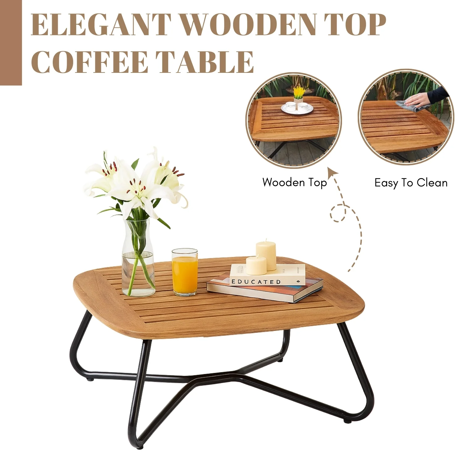 Outdoor Rope 3-Piece Patio Set With Wooden Top Table - Image 8