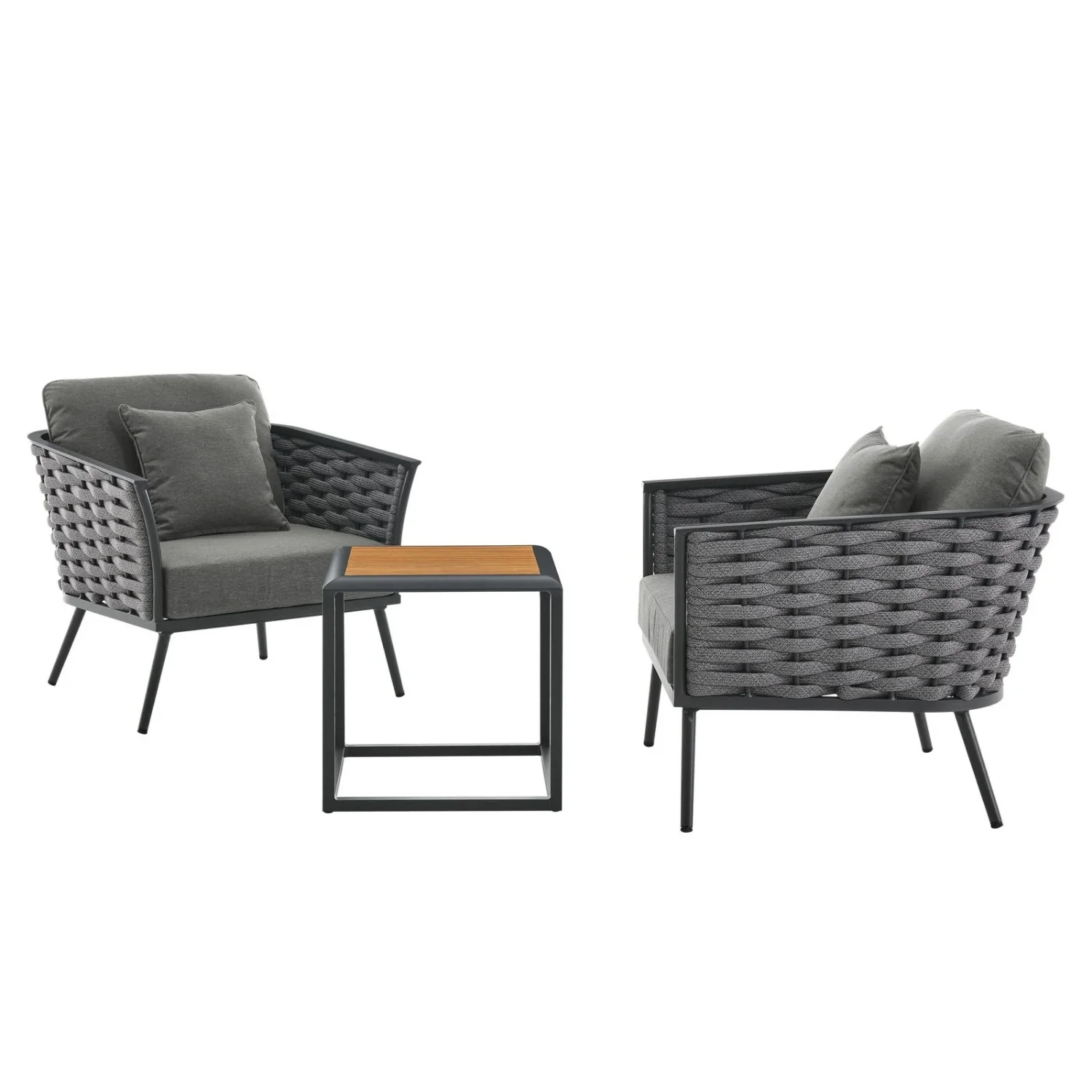 Outdoor Rope 3-Piece Patio Set With Wooden Top Table - Image 5