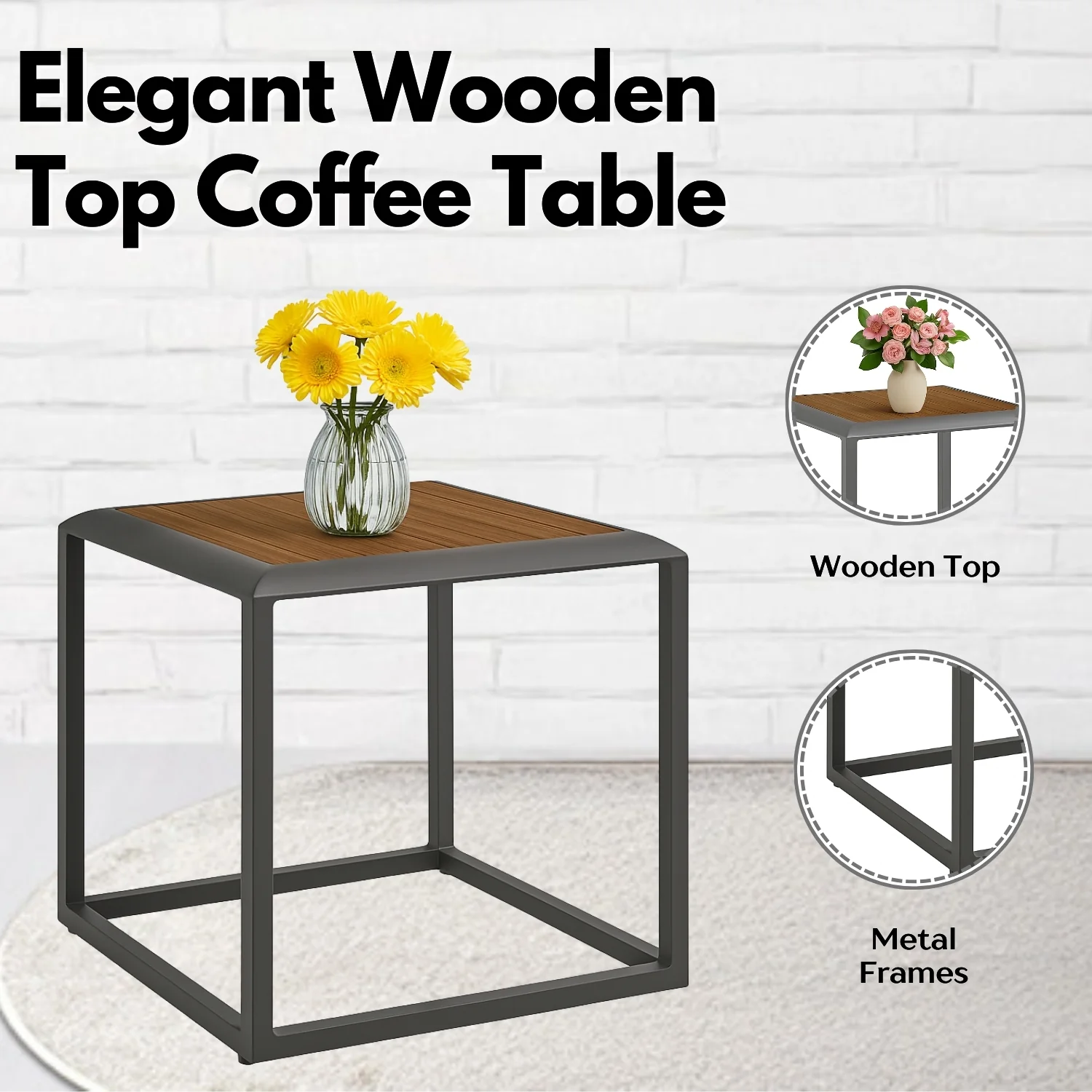 Outdoor Rope 3-Piece Patio Set With Wooden Top Table - Image 8