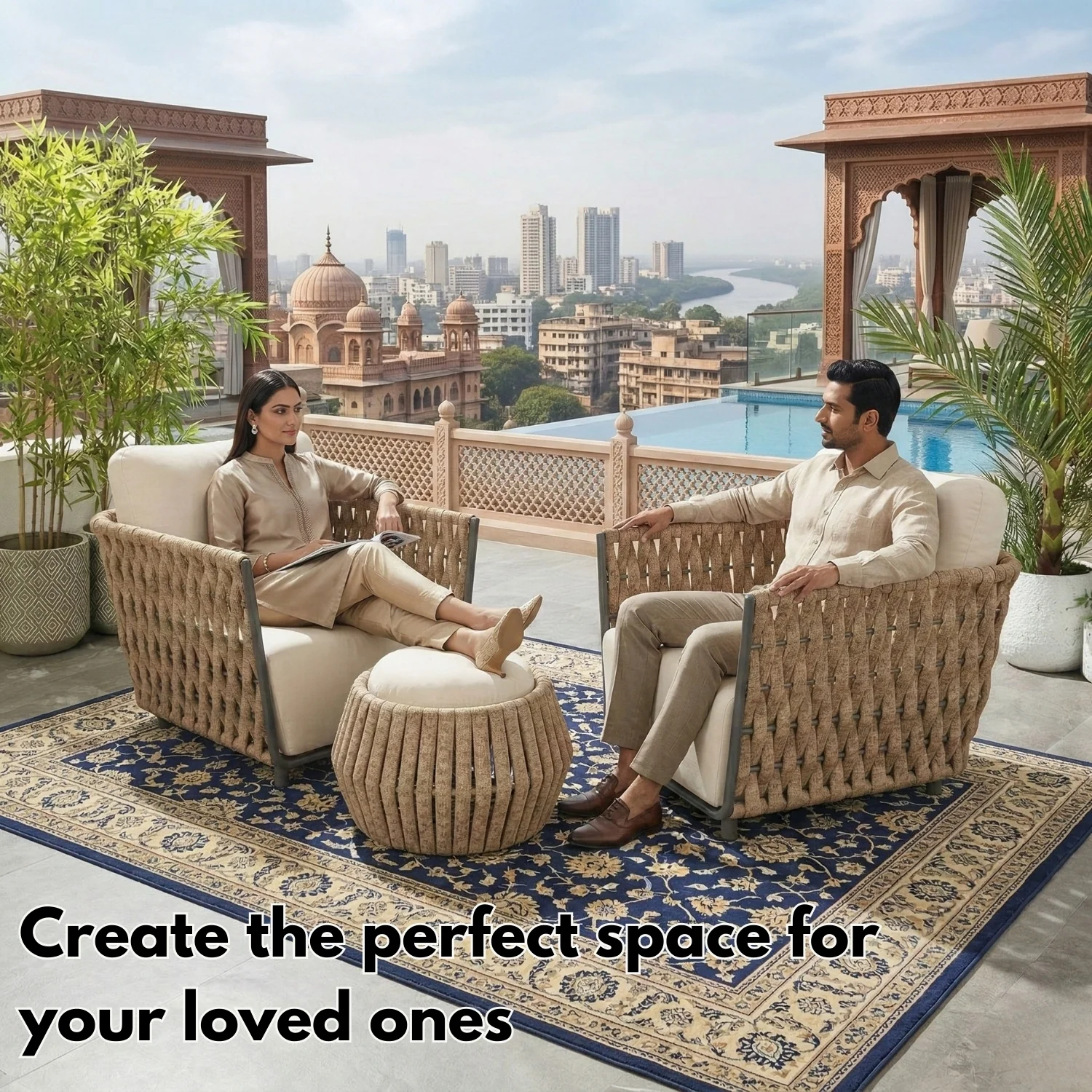 Outdoor Rope 3-Piece Patio Sofa Set (Beige & Off-White) - Image 11
