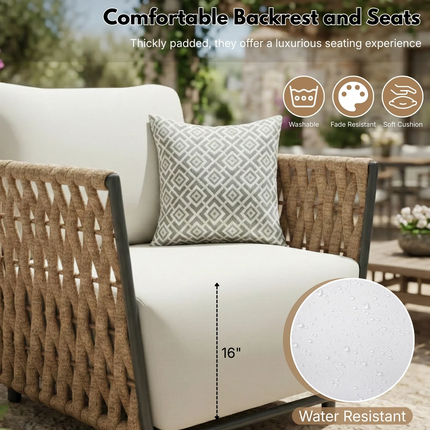 Outdoor Rope 3-Piece Patio Sofa Set (Beige & Off-White) - Image 5