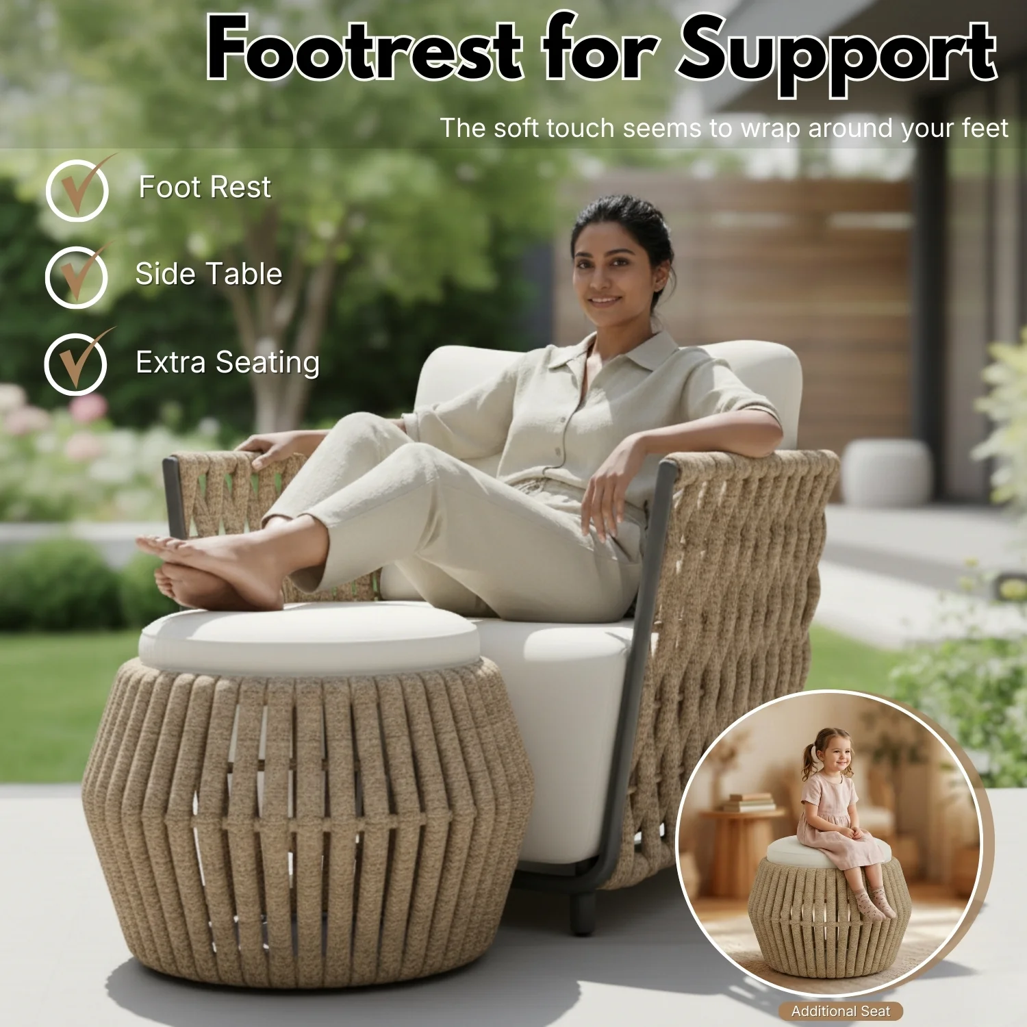 Outdoor Rope 3-Piece Patio Sofa Set (Beige & Off-White) - Image 6