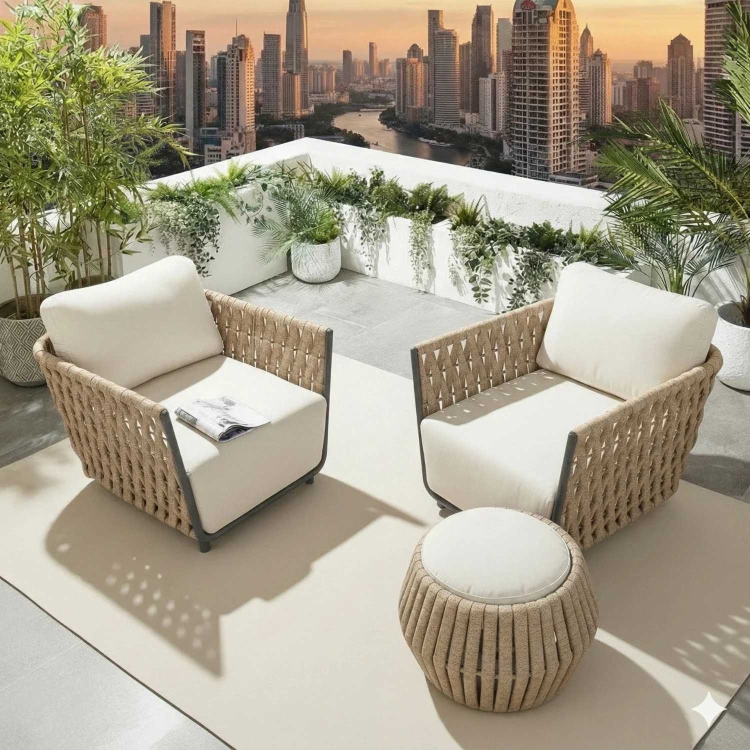 Outdoor Rope 3-Piece Patio Sofa Set (Beige & Off-White) - Image 8