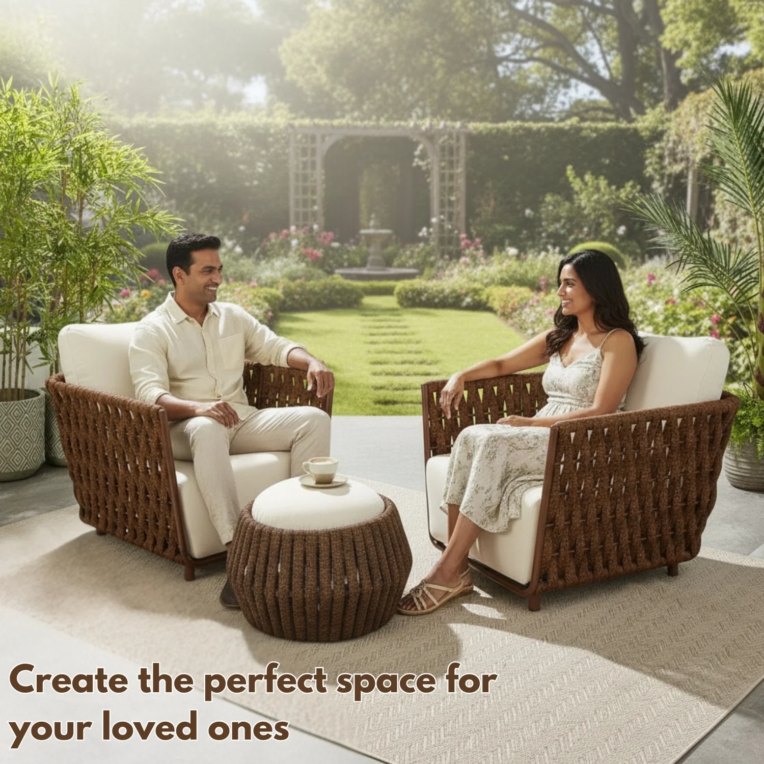 Outdoor Rope 3-Piece Patio Sofa Set (Brown & Off-White) - Image 11