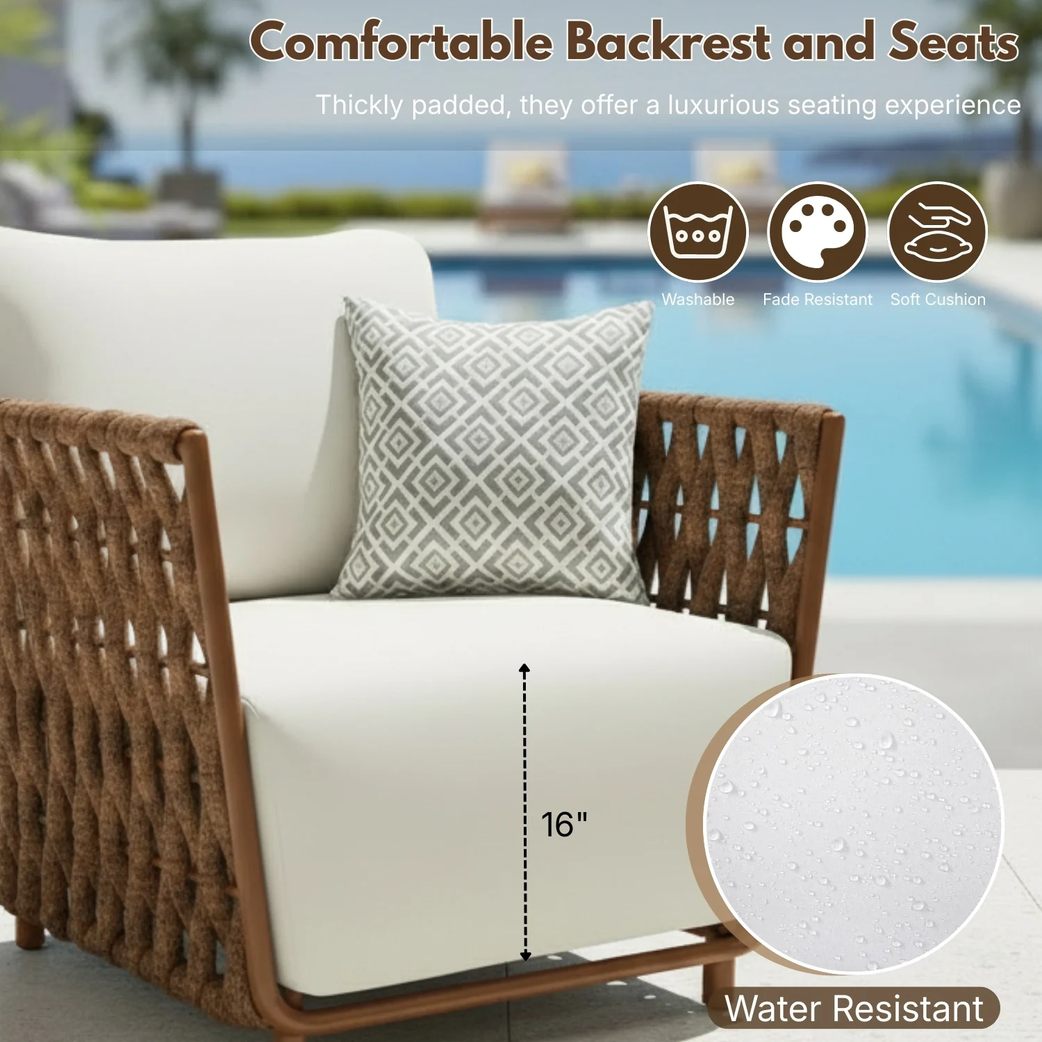 Outdoor Rope 3-Piece Patio Sofa Set (Brown & Off-White) - Image 5