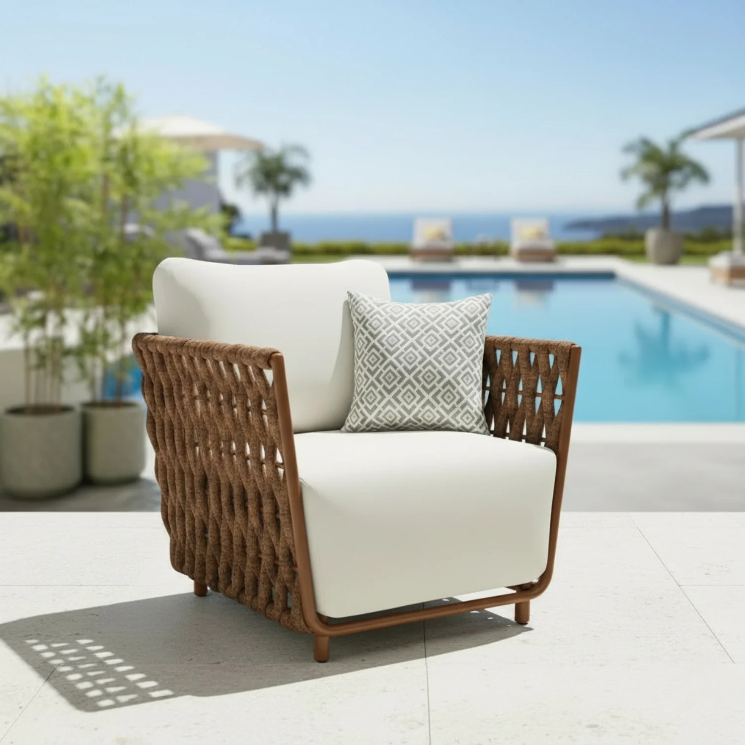 Outdoor Rope 3-Piece Patio Sofa Set (Brown & Off-White) - Image 9
