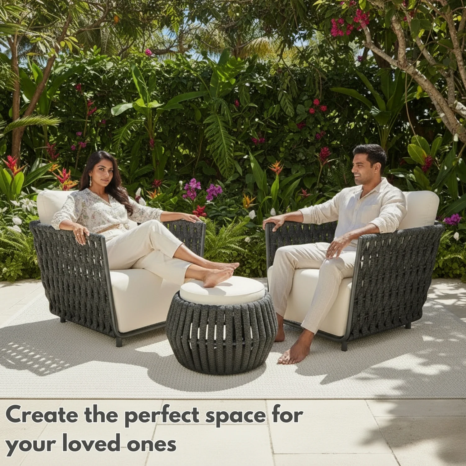 Outdoor Rope 3-Piece Patio Sofa Set (Grey & Off-White) - Image 11
