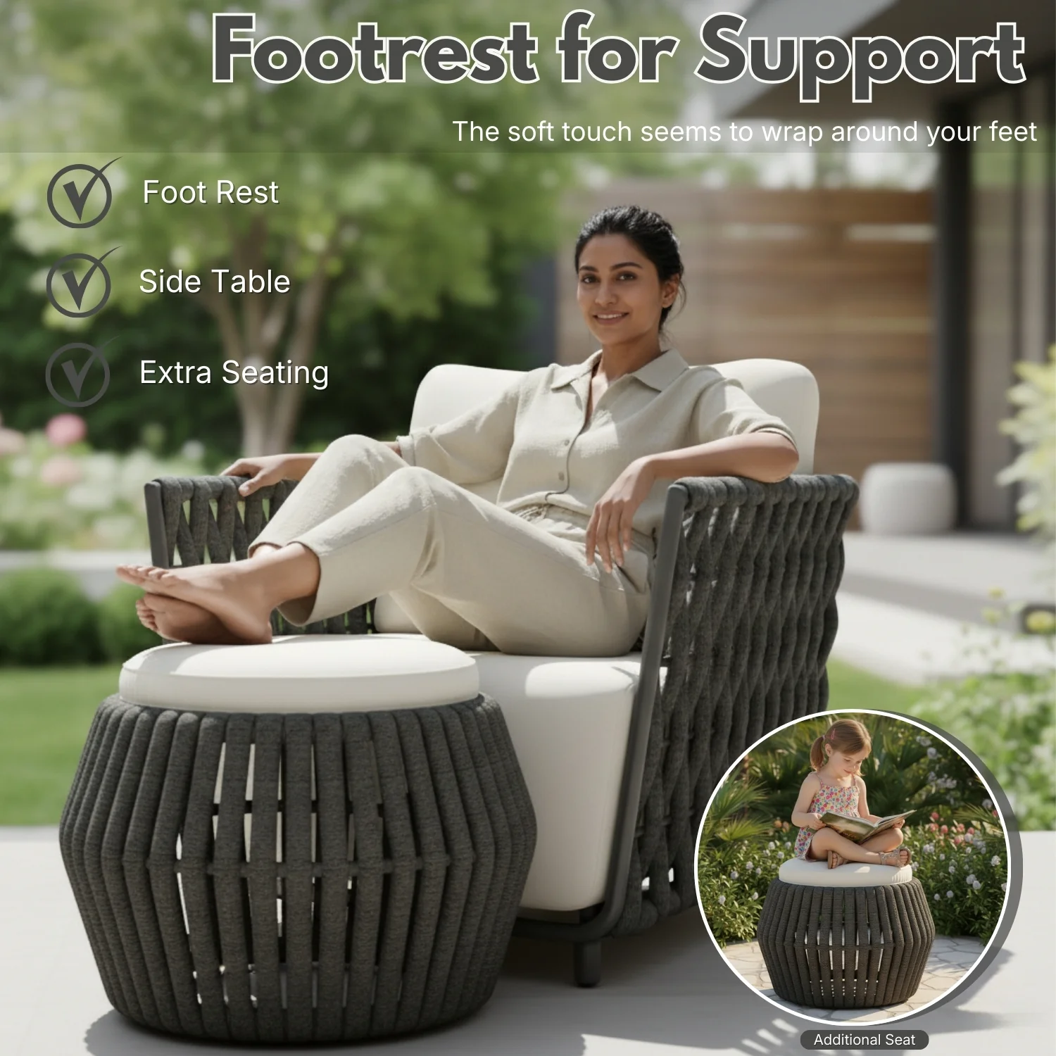 Outdoor Rope 3-Piece Patio Sofa Set (Grey & Off-White) - Image 6