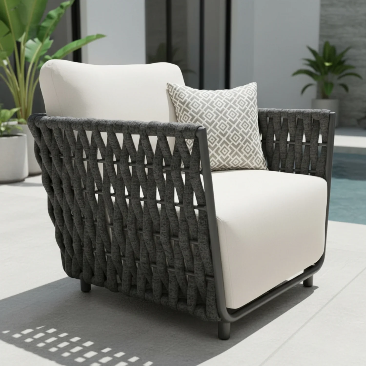 Outdoor Rope 3-Piece Patio Sofa Set (Grey & Off-White) - Image 9