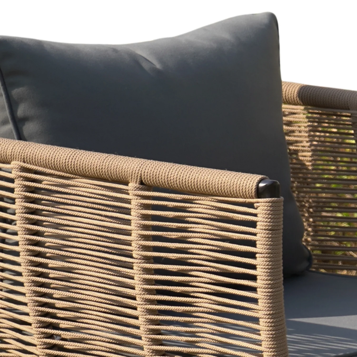 Outdoor Rope 4-Piece Patio Sofa Set with Glass Top Table (Beige & Dark Grey) - Image 3