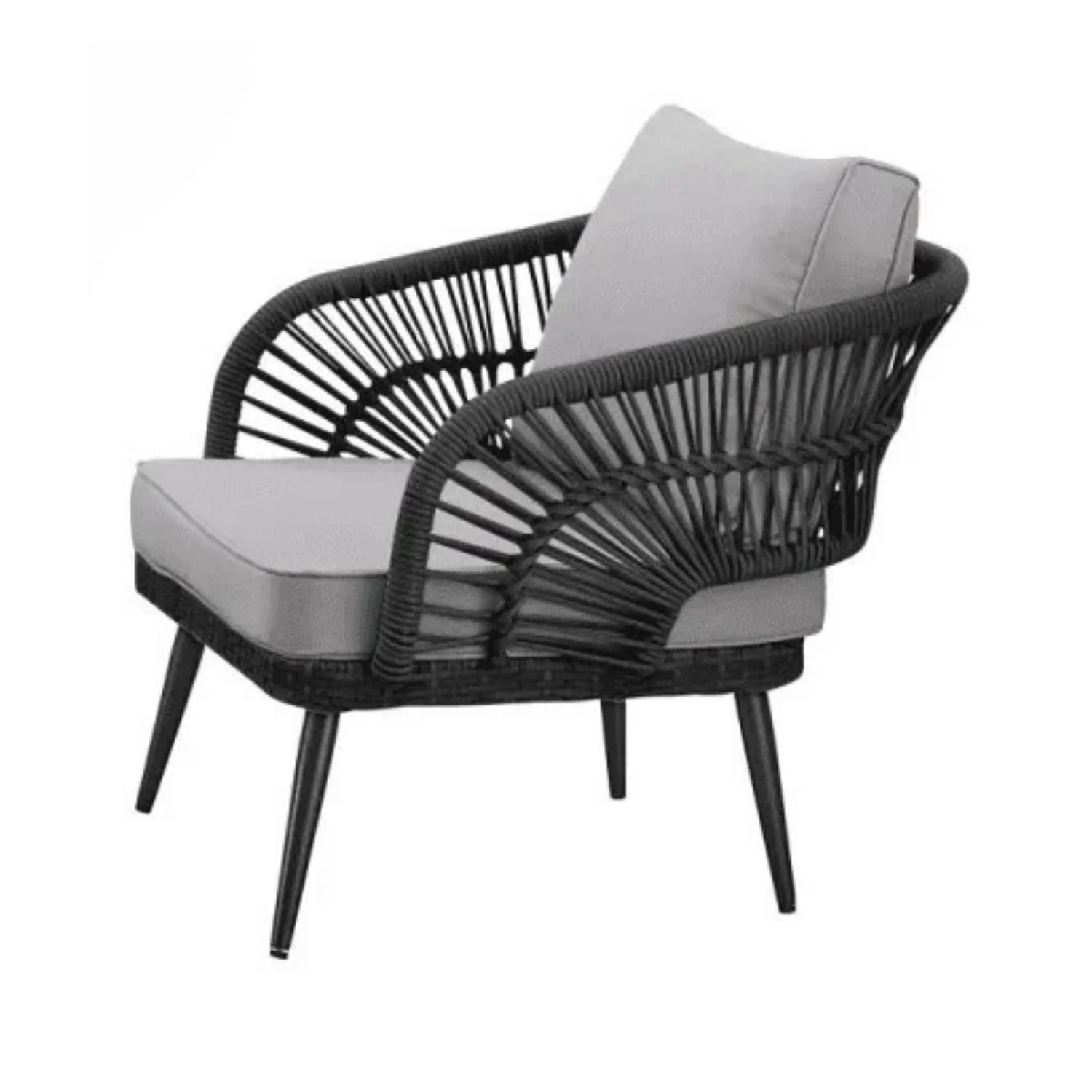 Outdoor Rope 4-Piece Patio Sofa Set with Glass Top Table (Black/Light Grey) - Image 11