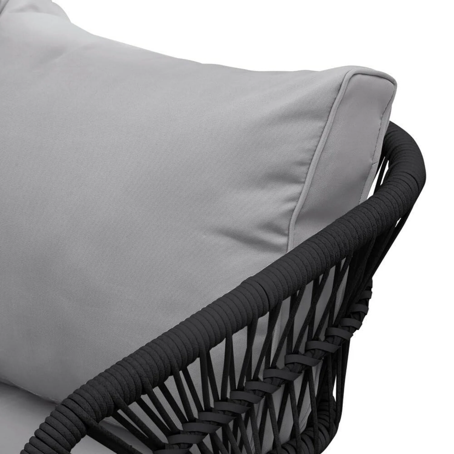 Outdoor Rope 4-Piece Patio Sofa Set with Glass Top Table (Black/Light Grey) - Image 4