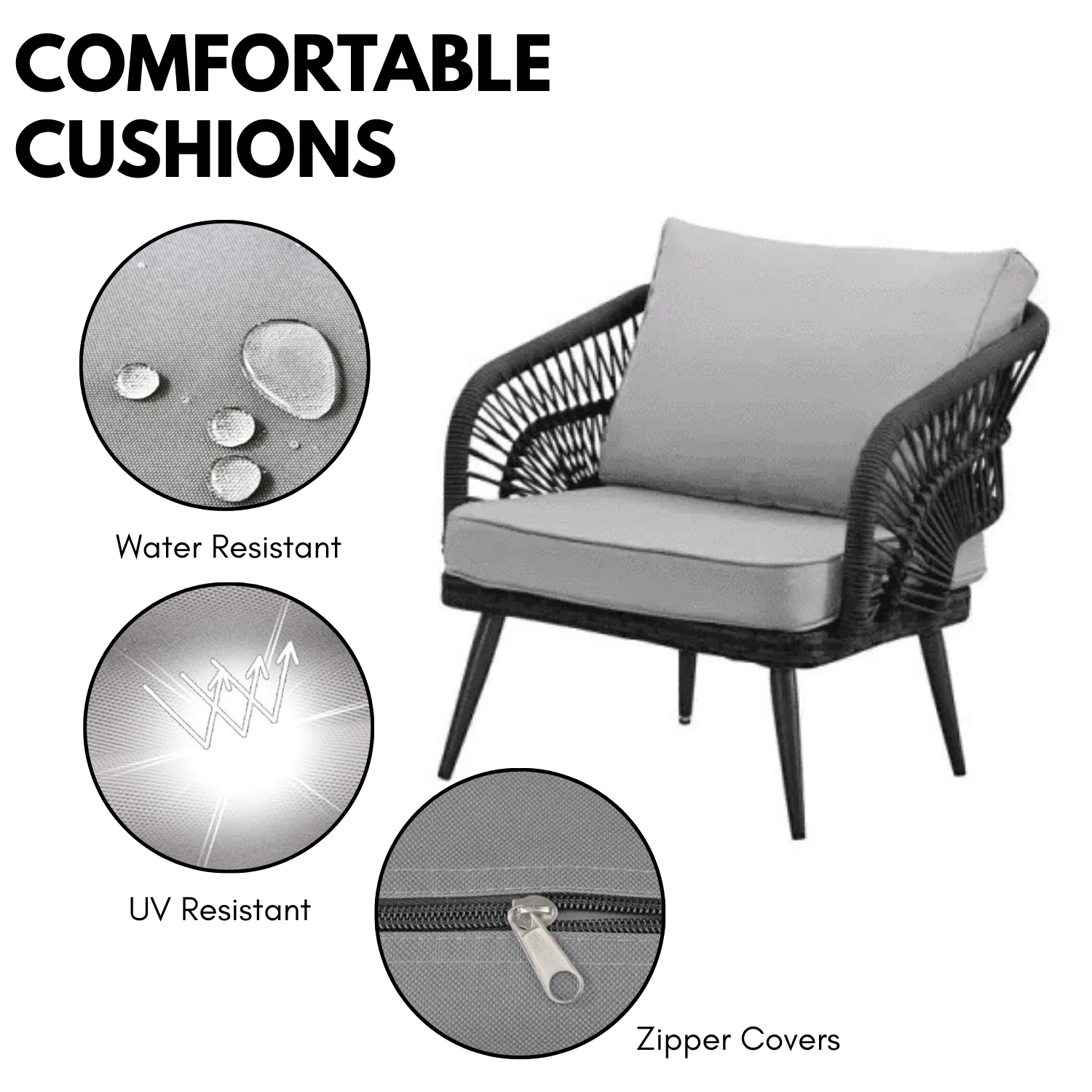 Outdoor Rope 4-Piece Patio Sofa Set with Glass Top Table (Black/Light Grey) - Image 7