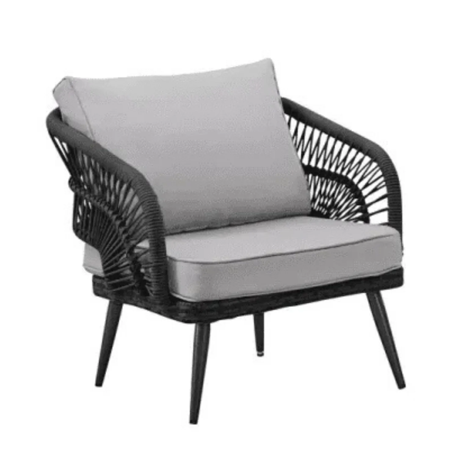 Outdoor Rope 4-Piece Patio Sofa Set with Glass Top Table (Black/Light Grey) - Image 9