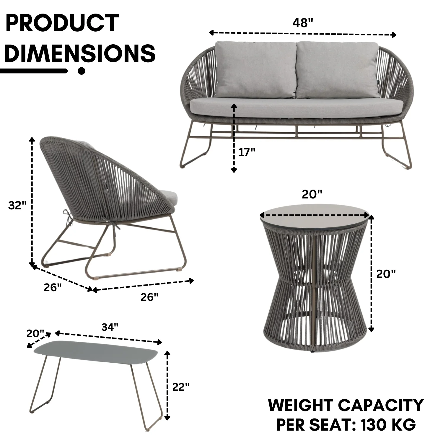 Outdoor Rope 4-Piece Patio Sofa Set with Glass Top Tables - Image 2