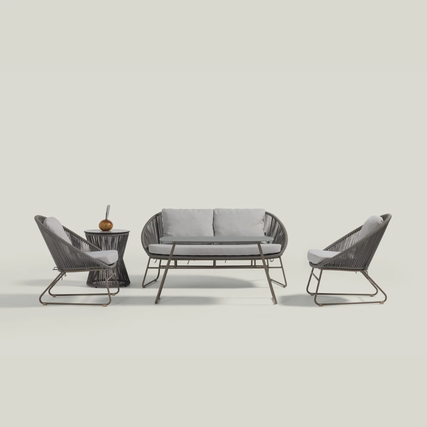 Outdoor Rope 4-Piece Patio Sofa Set with Glass Top Tables - Image 5