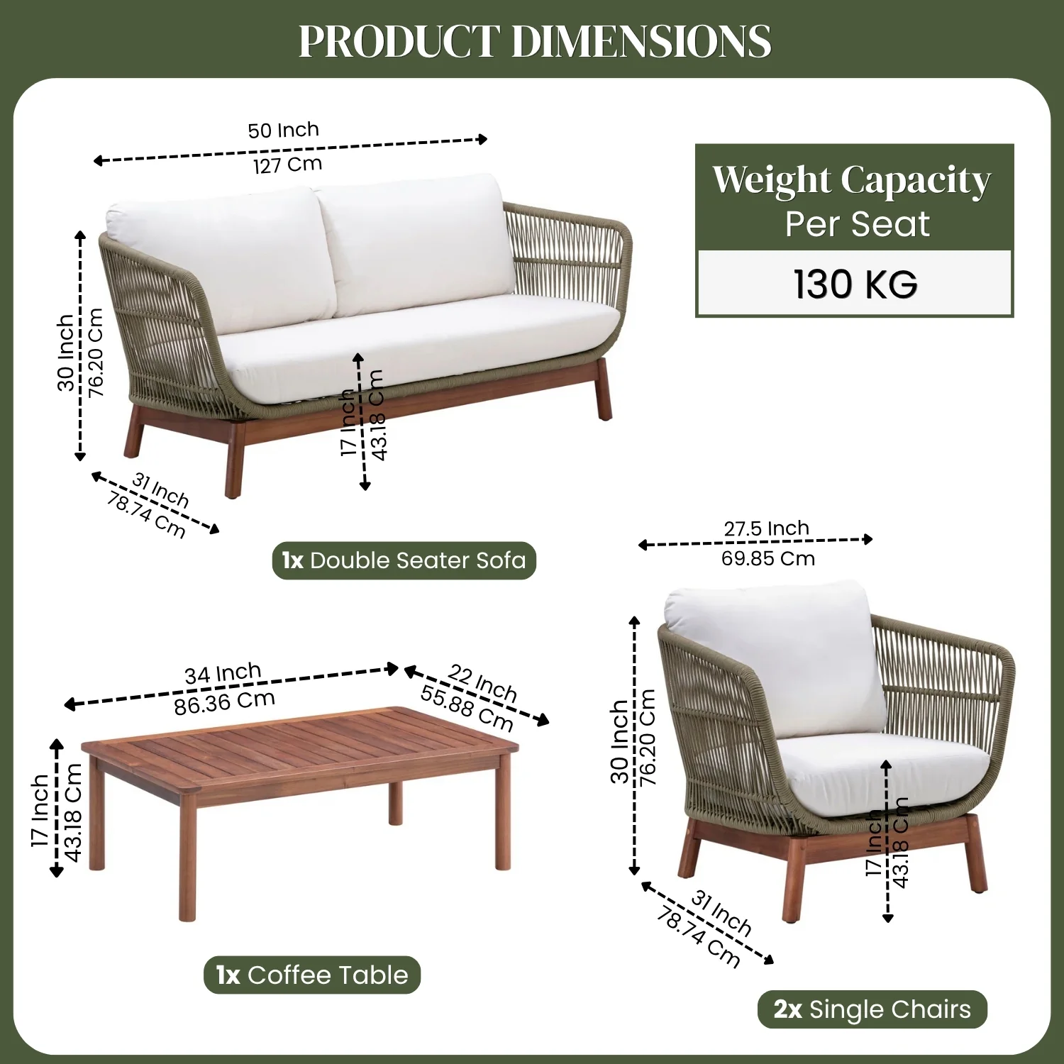 Outdoor Rope 4-Piece Patio Sofa Set with Wooden Legs & Coffee Table - Image 2