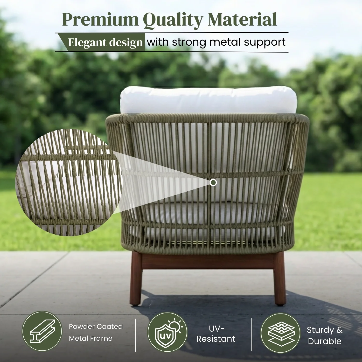 Outdoor Rope 4-Piece Patio Sofa Set with Wooden Legs & Coffee Table - Image 3