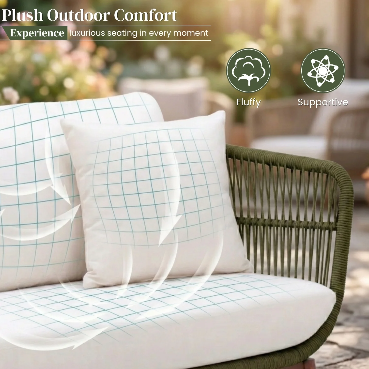 Outdoor Rope 4-Piece Patio Sofa Set with Wooden Legs & Coffee Table - Image 4