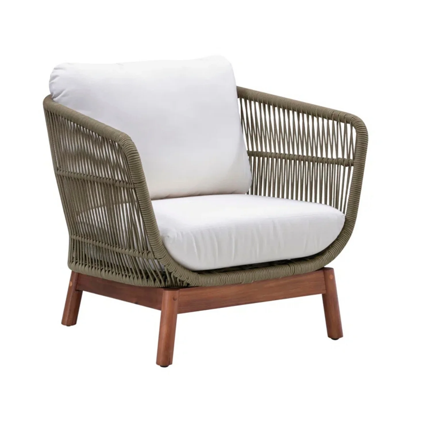 Outdoor Rope 4-Piece Patio Sofa Set with Wooden Legs & Coffee Table - Image 9
