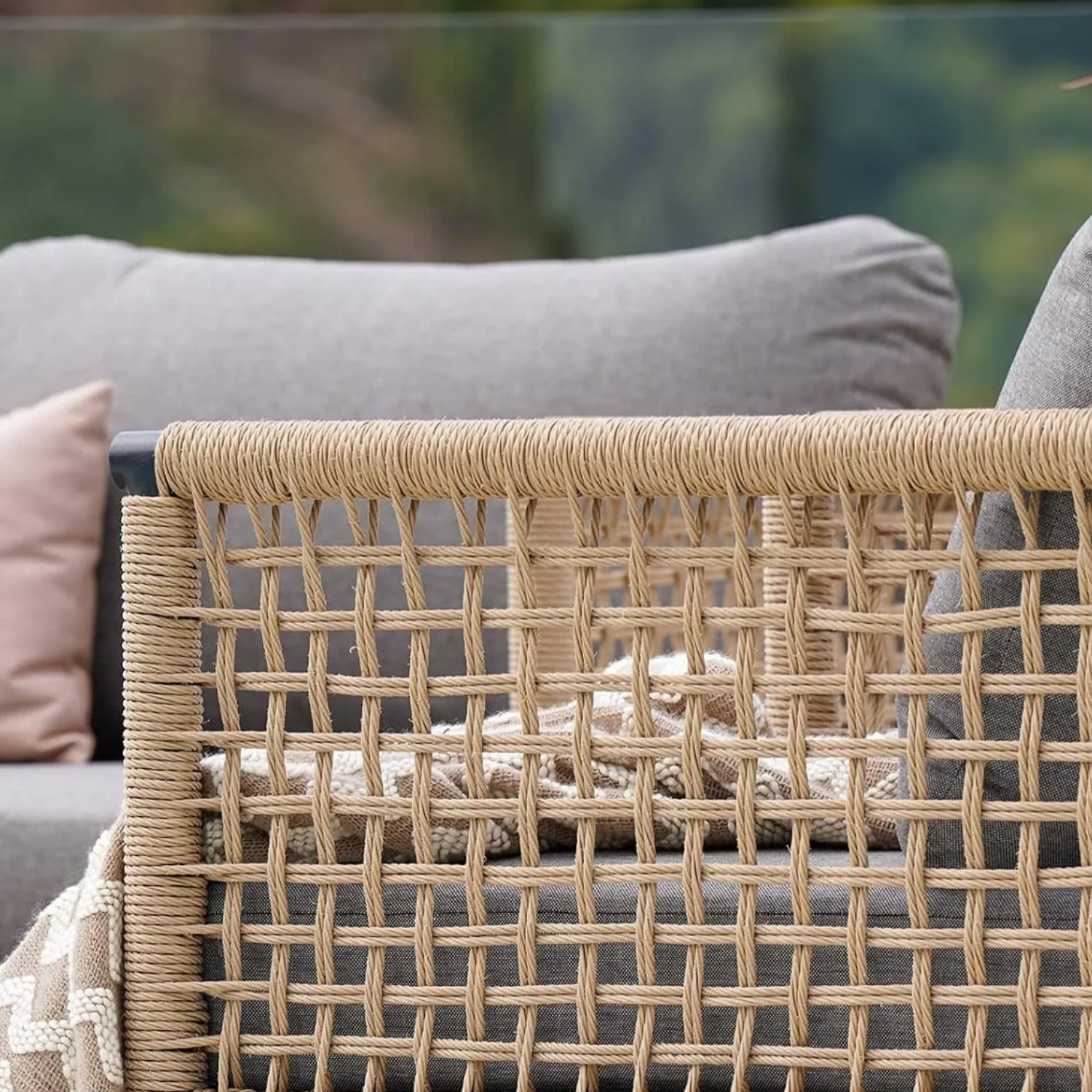 Outdoor Rope 4 Piece Sofa Set (Beige & Grey) - Image 11