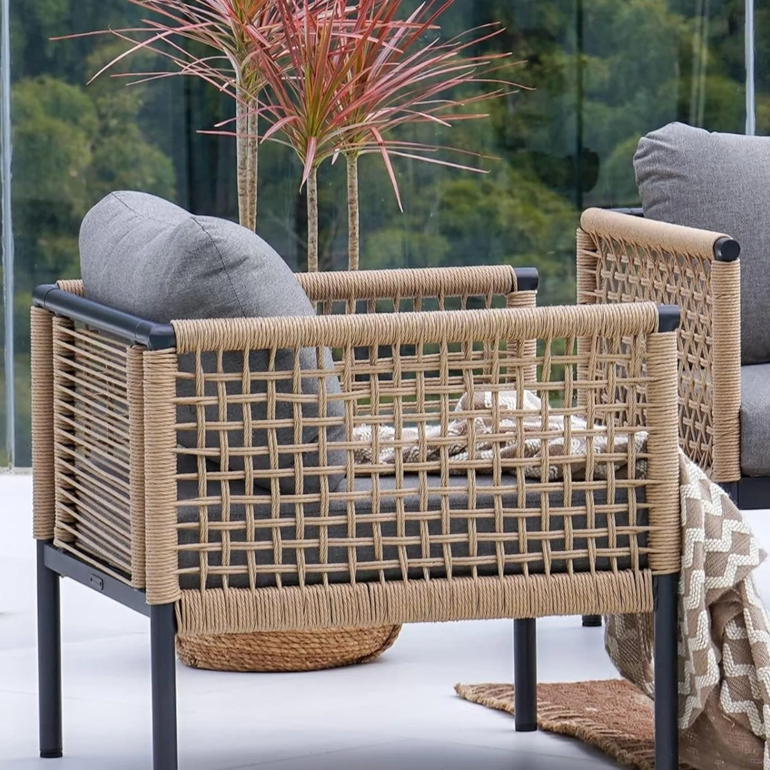 Outdoor Rope 4 Piece Sofa Set (Beige & Grey) - Image 4