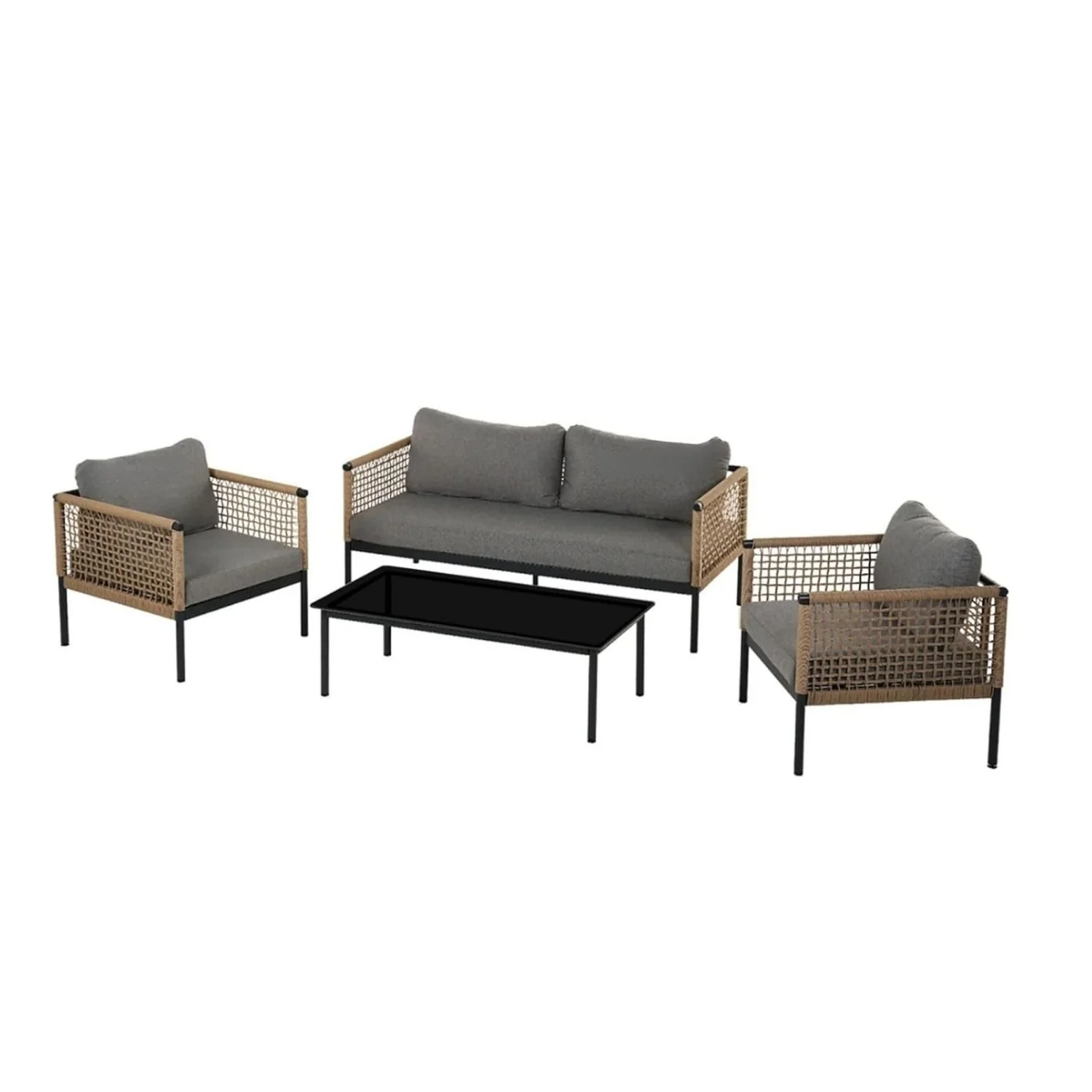 Outdoor Rope 4 Piece Sofa Set (Beige & Grey) - Image 5