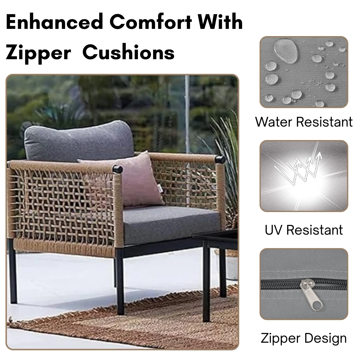 Outdoor Rope 4 Piece Sofa Set (Beige & Grey) - Image 7