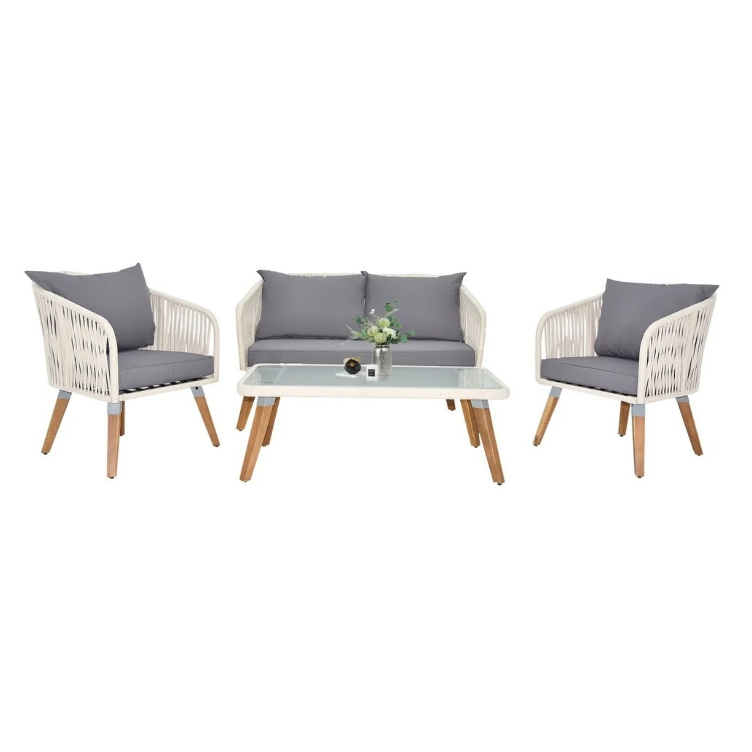 Outdoor Rope 4-Piece Sofa Set (White & Grey) - Image 10