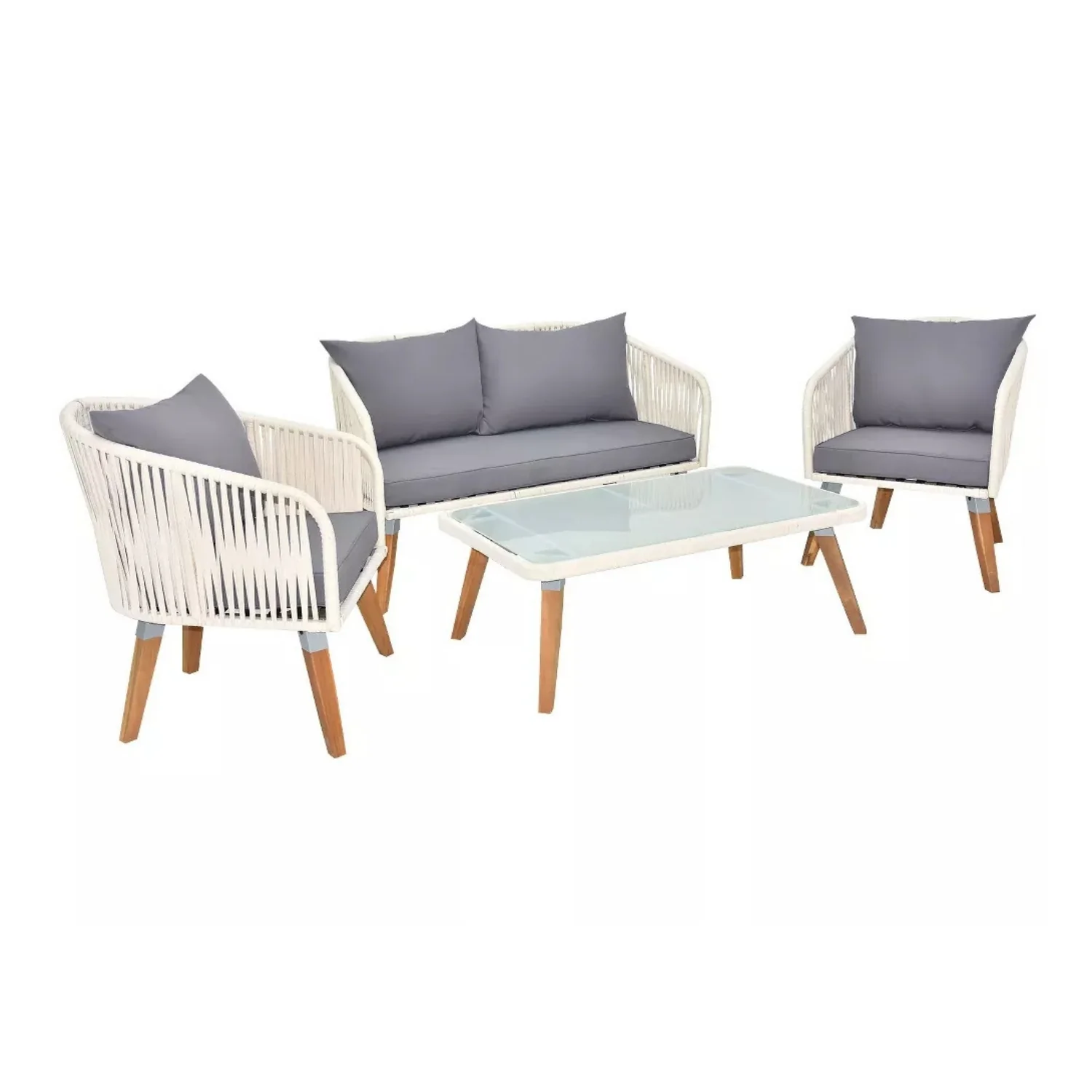 Outdoor Rope 4-Piece Sofa Set (White & Grey) - Image 13