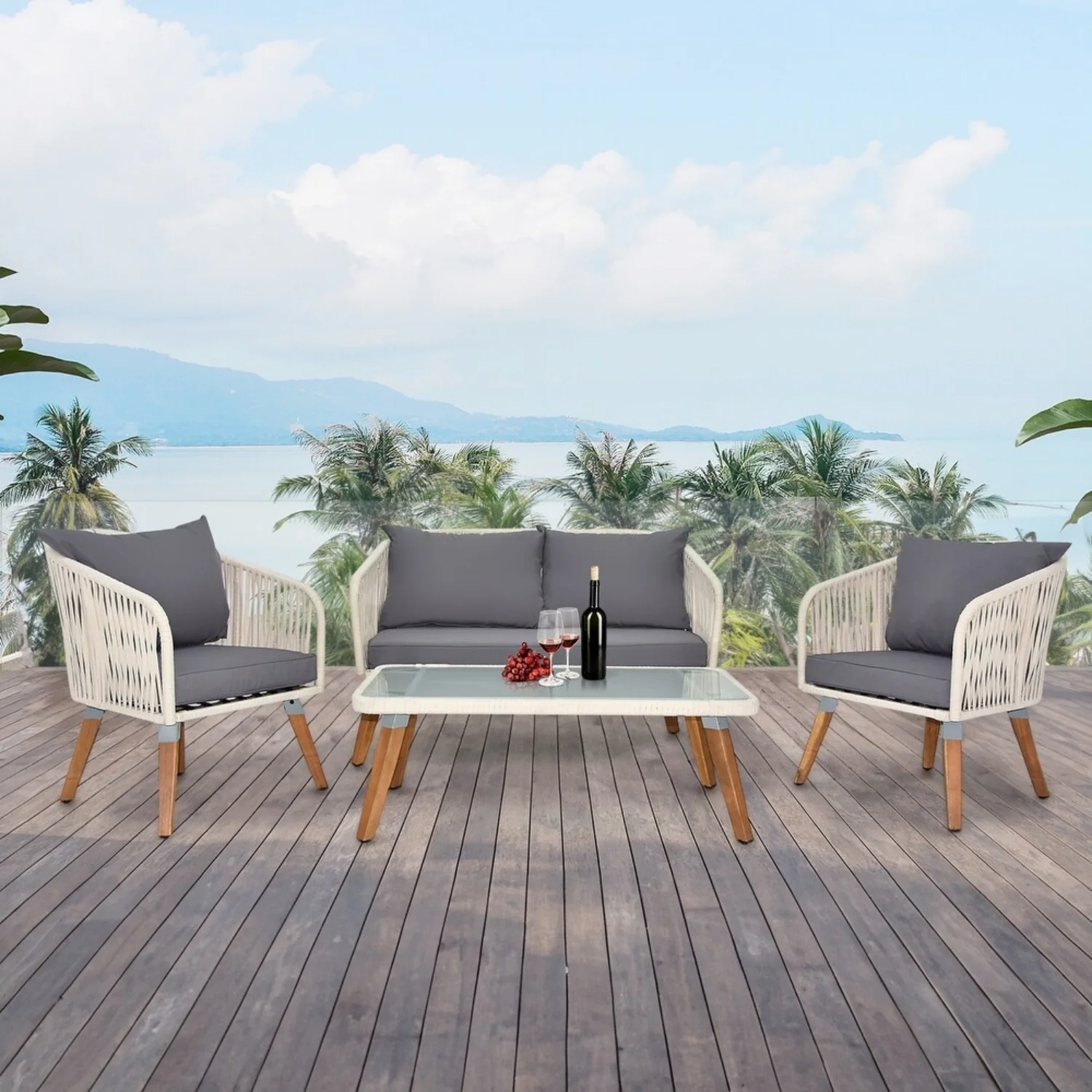 Outdoor Rope 4-Piece Sofa Set (White & Grey) - Image 15